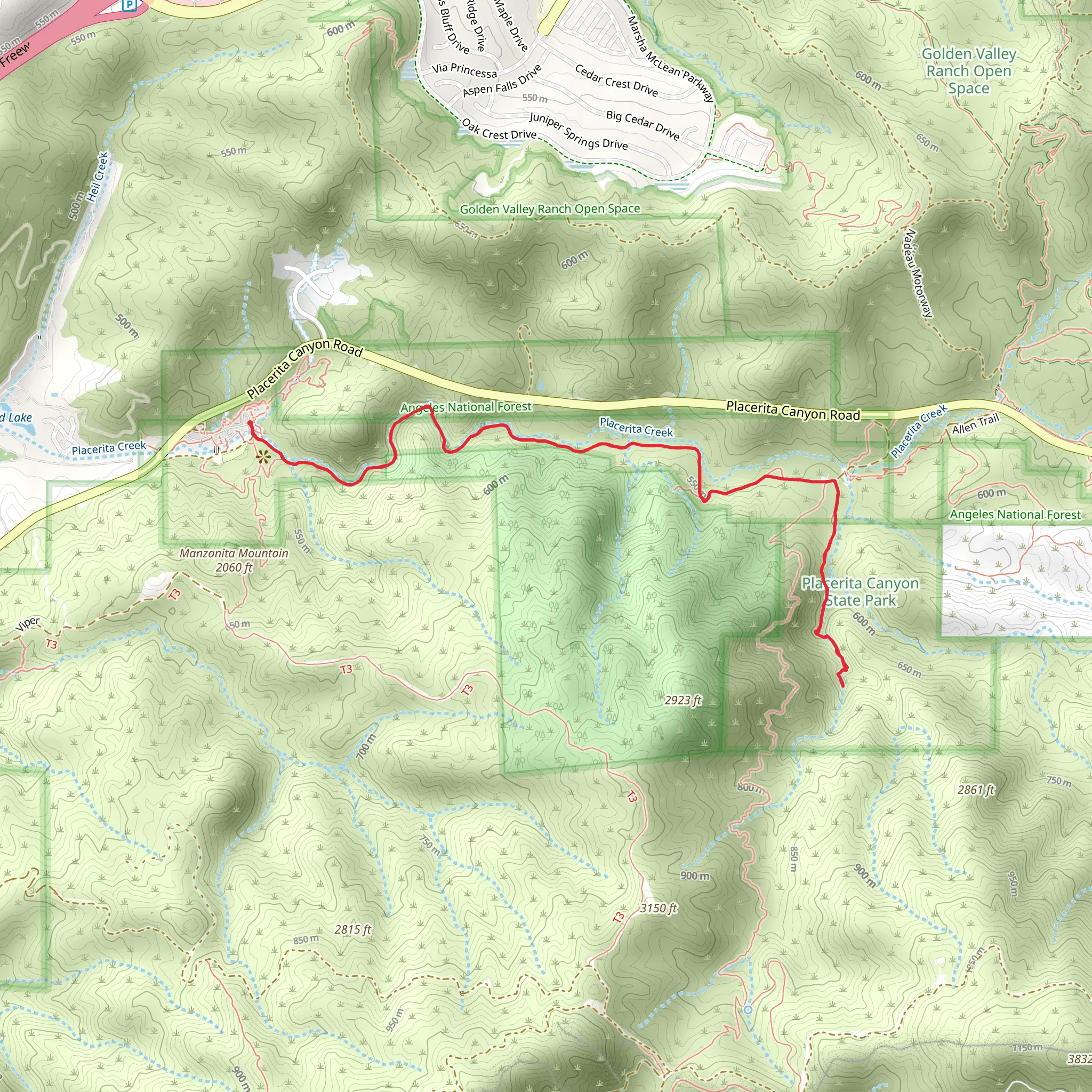 Placerita Canyon Trail mobile static map