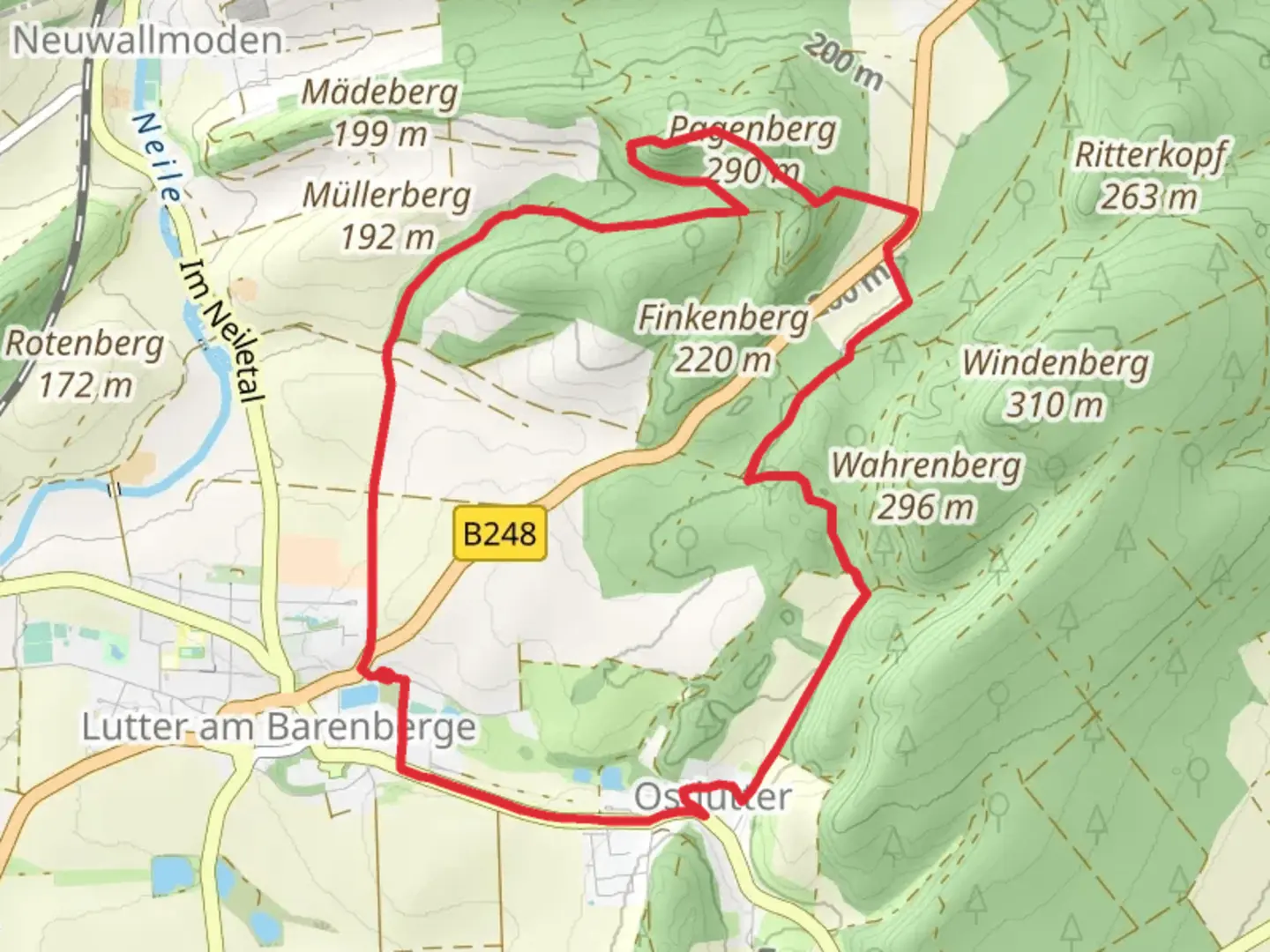 An image depicting the trail Pagenberg via Rundweg 5 and its surrounding area.