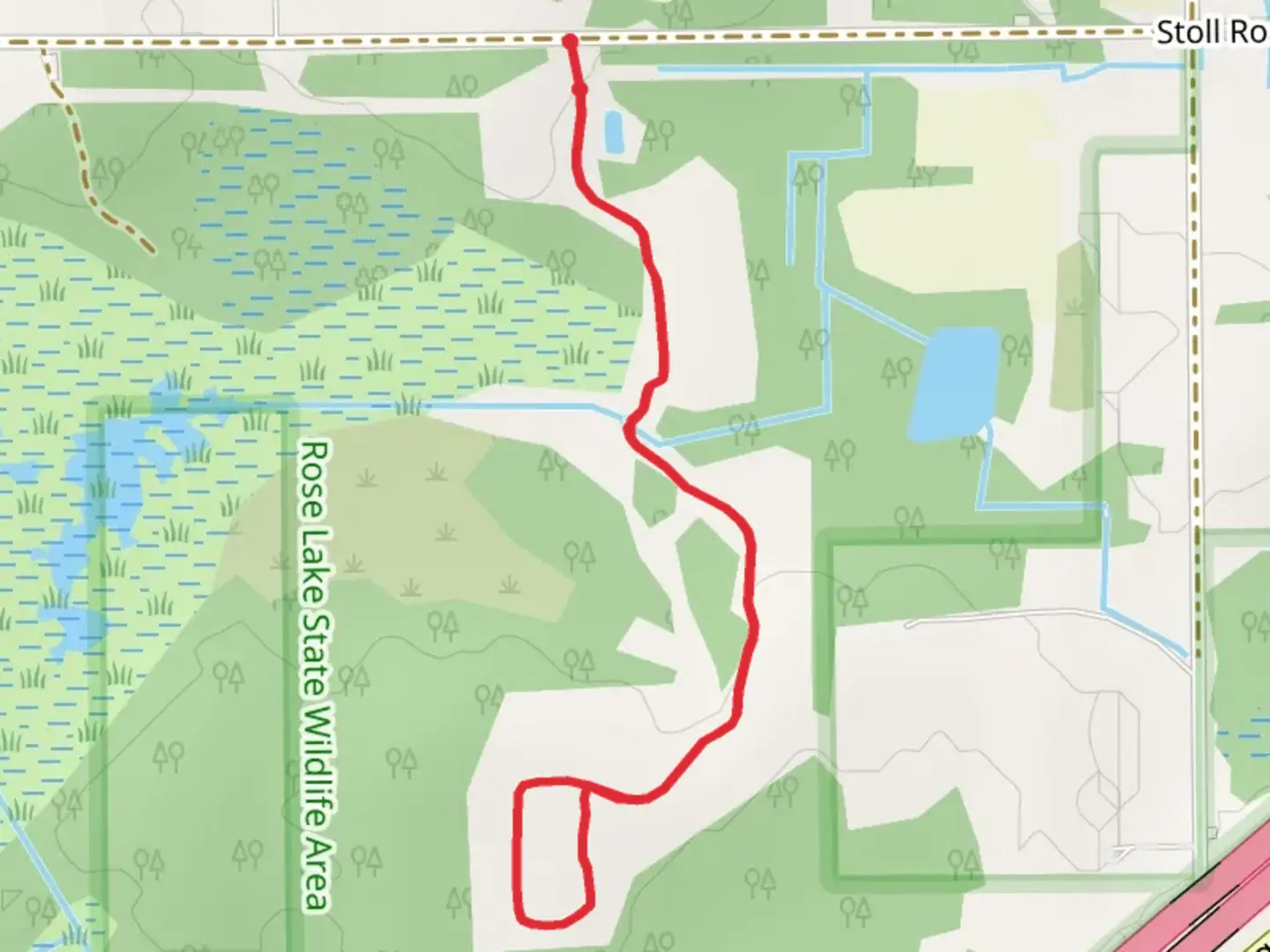 An image depicting the trail Stoll Road Out and Back and its surrounding area.