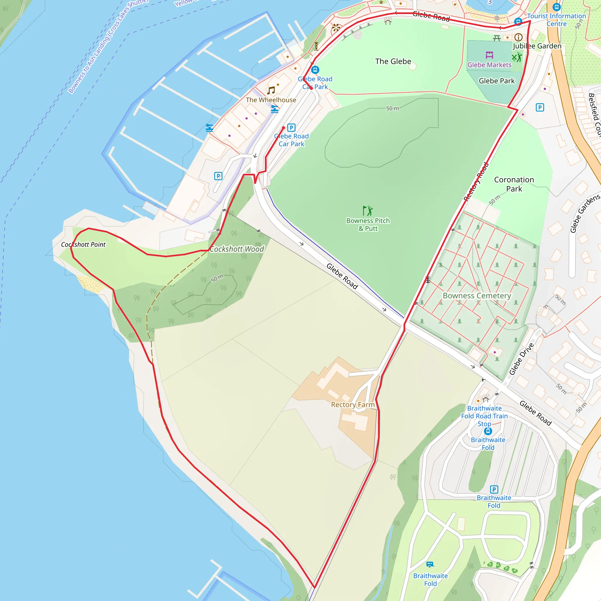 Bowness on Windermere and Cockshott Point Loop mobile static map
