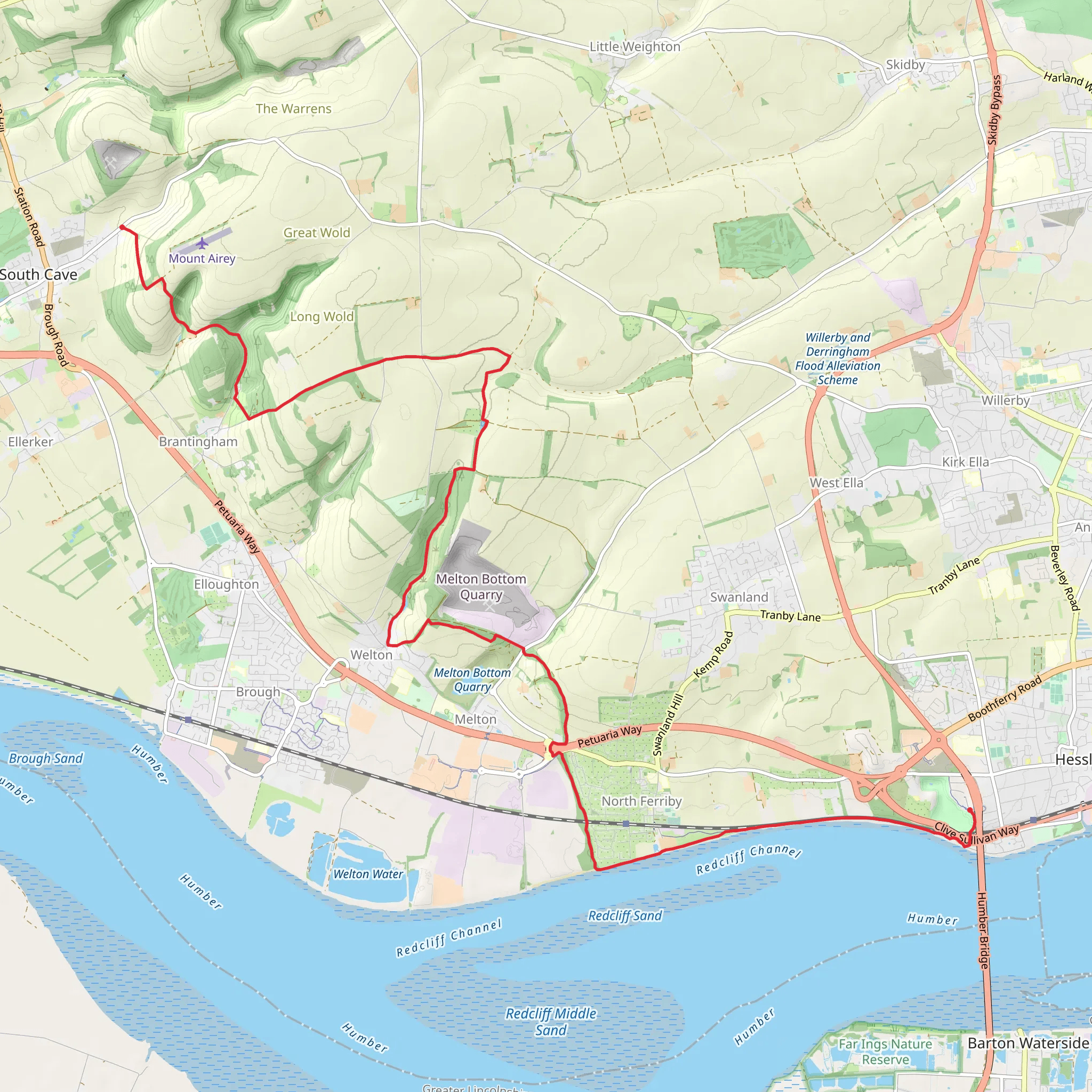 Hessle to South Cave - Wolds Way mobile static map