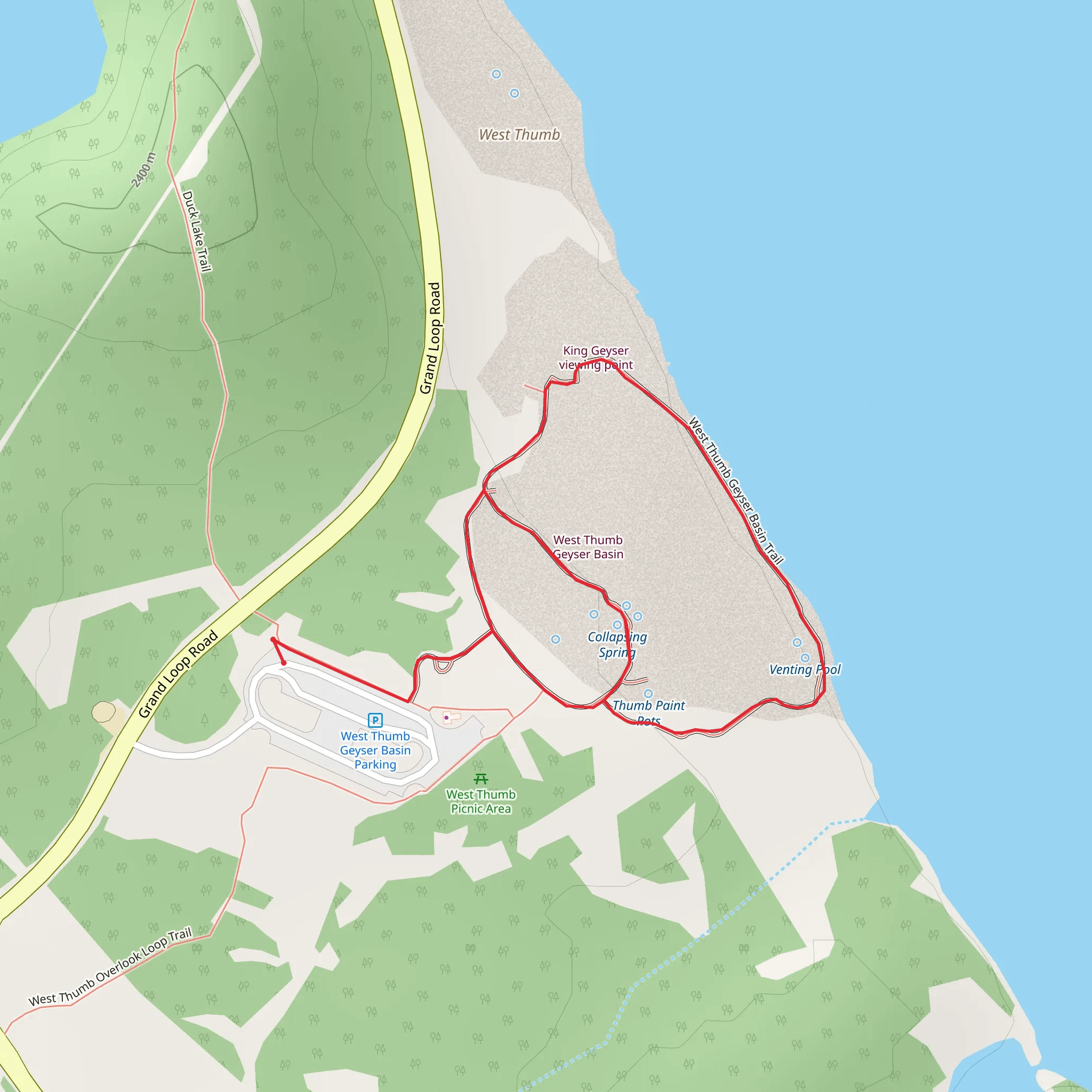 West Thumb Geyser Basin Trail mobile static map