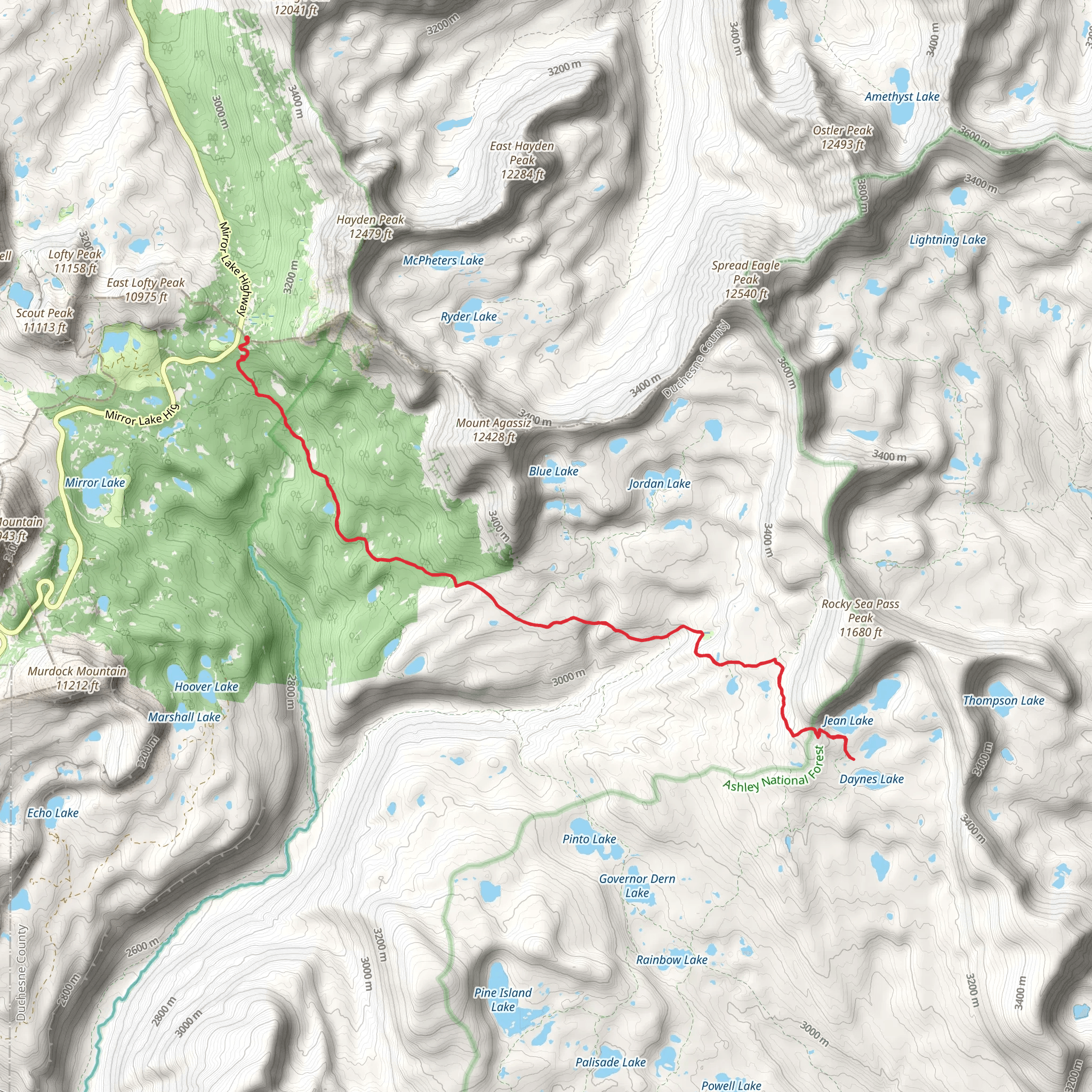 Daynes Lake and Dale Lake via Uinta Highline Trail mobile static map
