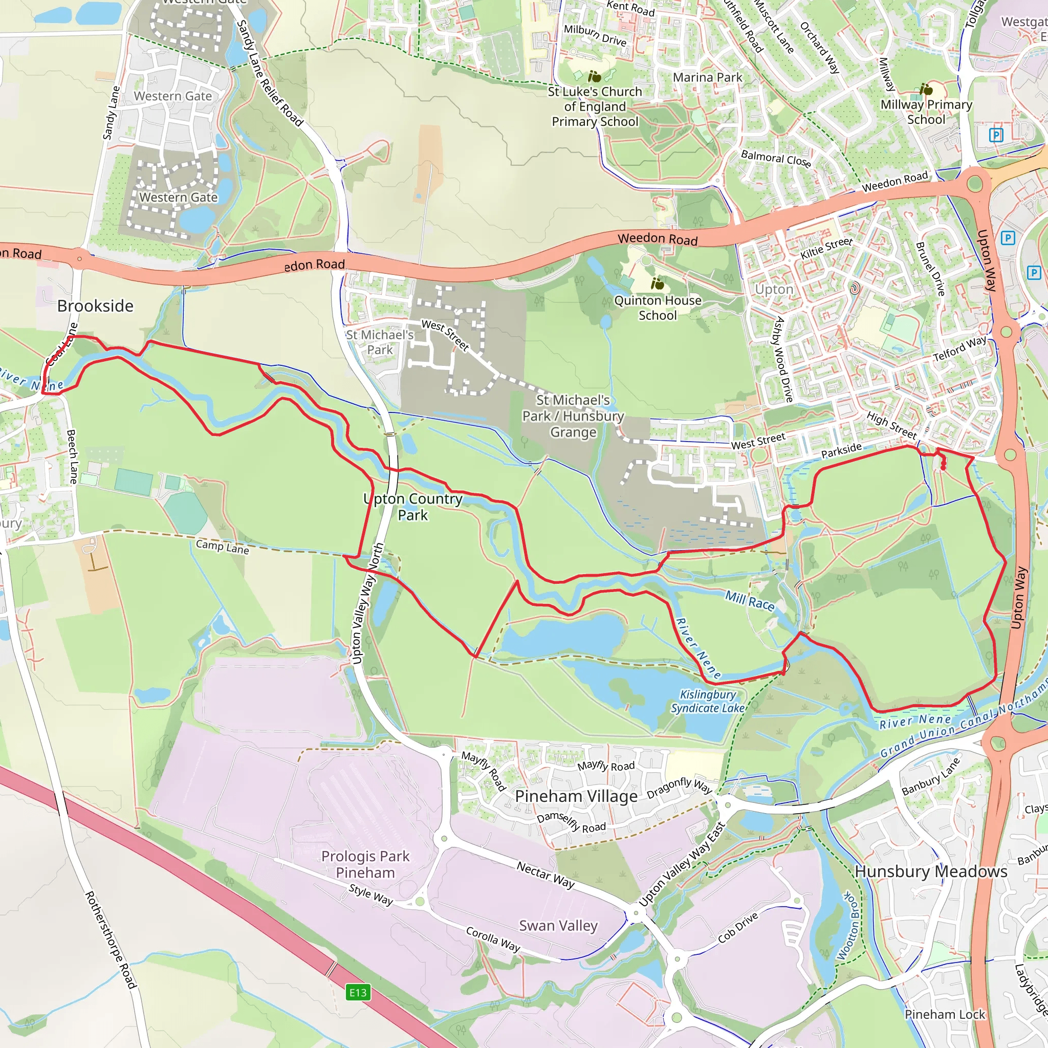 Upton Country Park and Kislingbury Syndicate Lake mobile static map