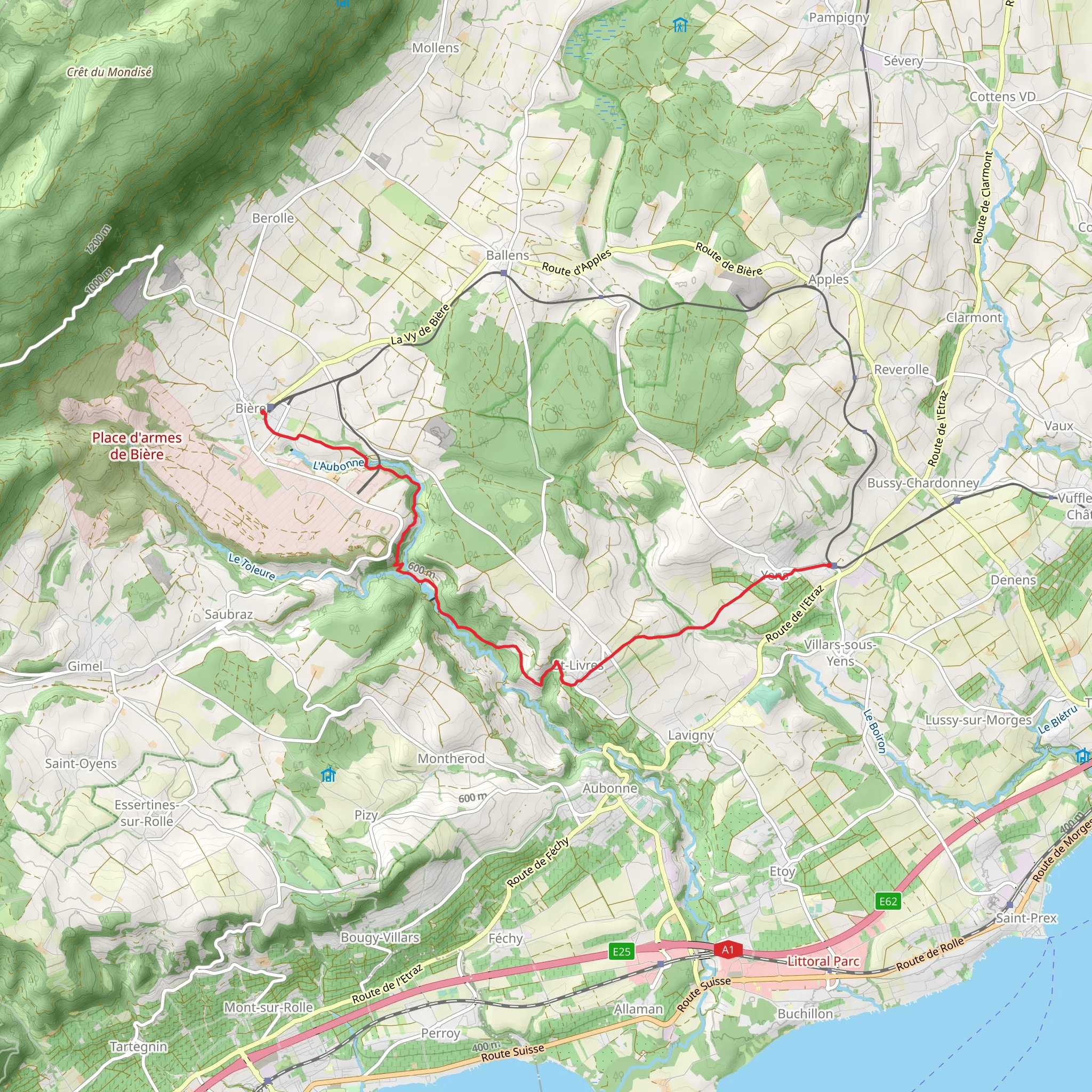 Bière - Yens Gare Trail mobile static map