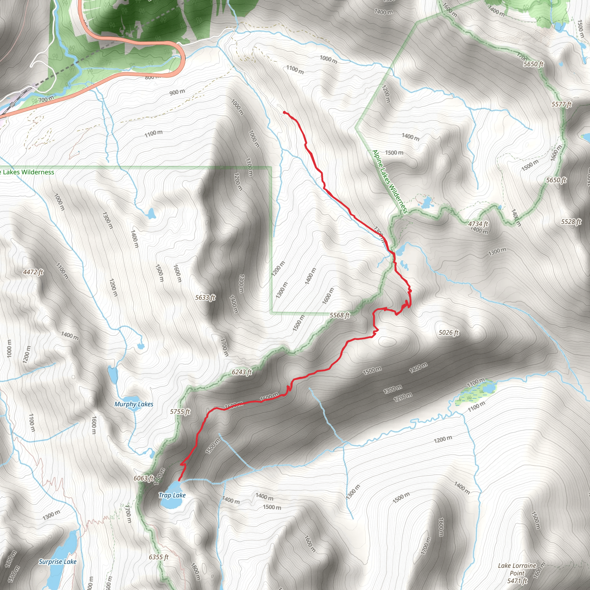 Trap Lake via Tunnel Creek Trail mobile static map