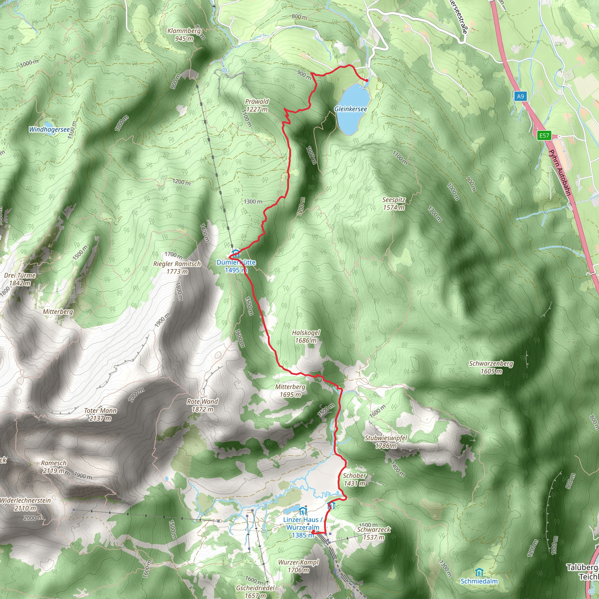 Spital am Pyhrn to Gleinkersee Lake mobile static map