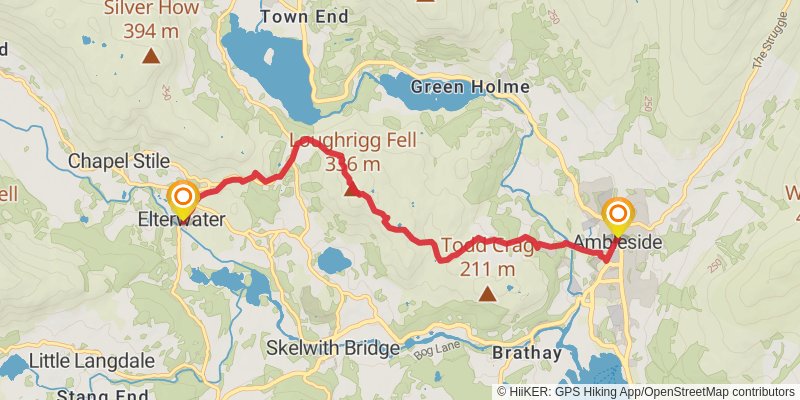 Staveley to Ambleside Walk stage 12 Map