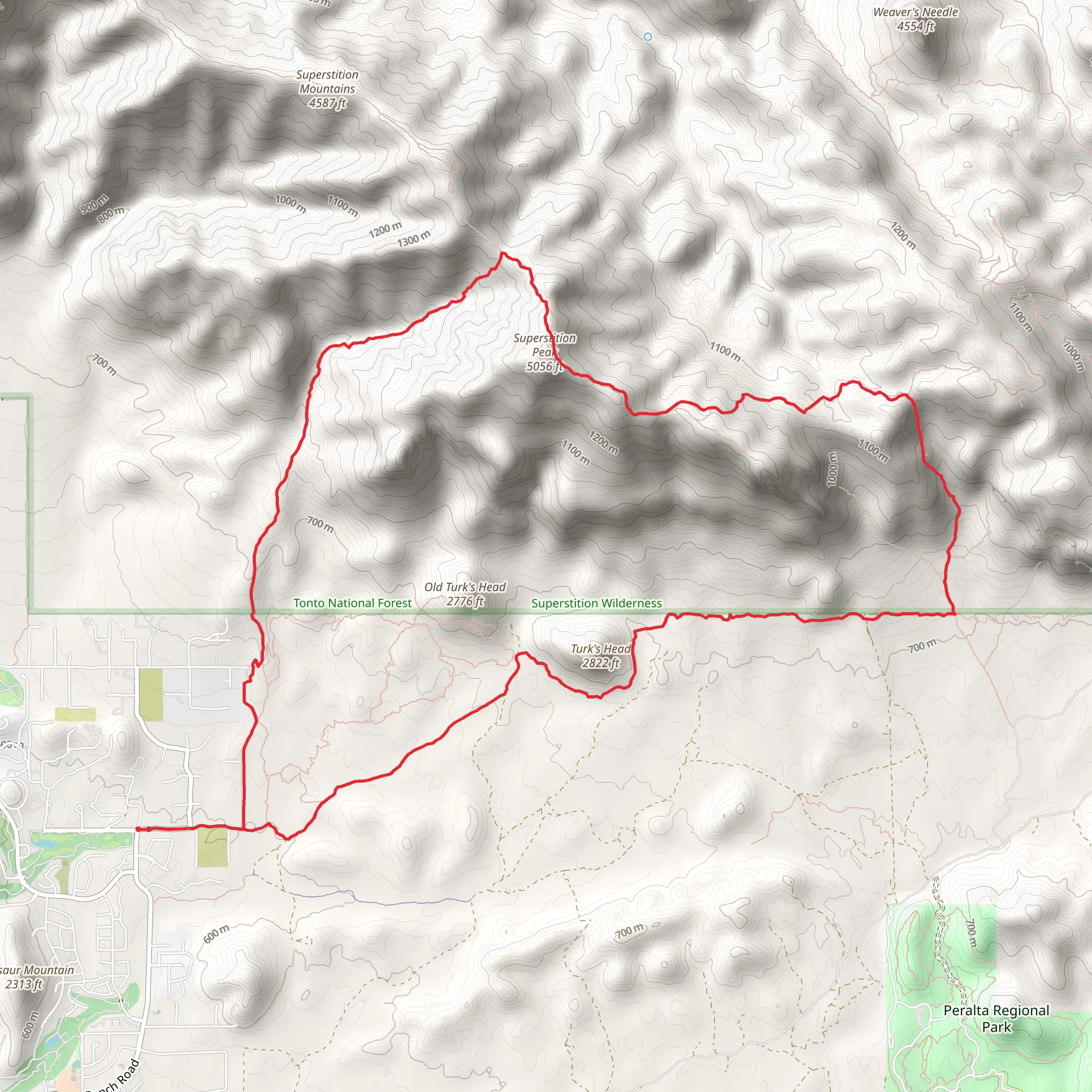 Hieroglyphic, Superstition Ridgeline and Lost Goldmine Loop Trail mobile static map