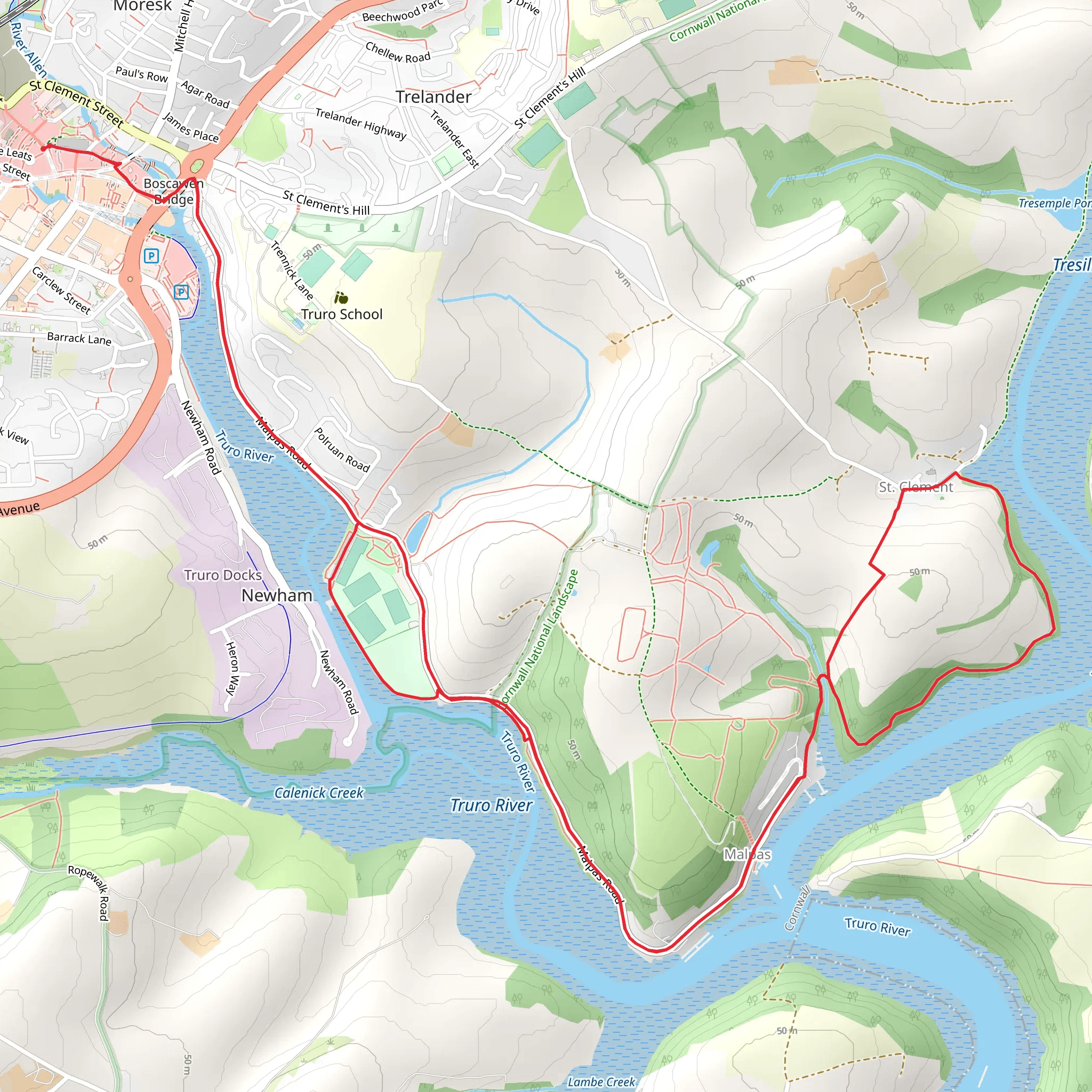 Boscawen Park and St Clement Walk mobile static map