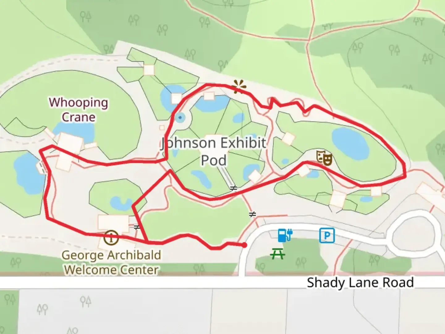 An image depicting the trail Shady Lane Road Loop and its surrounding area.