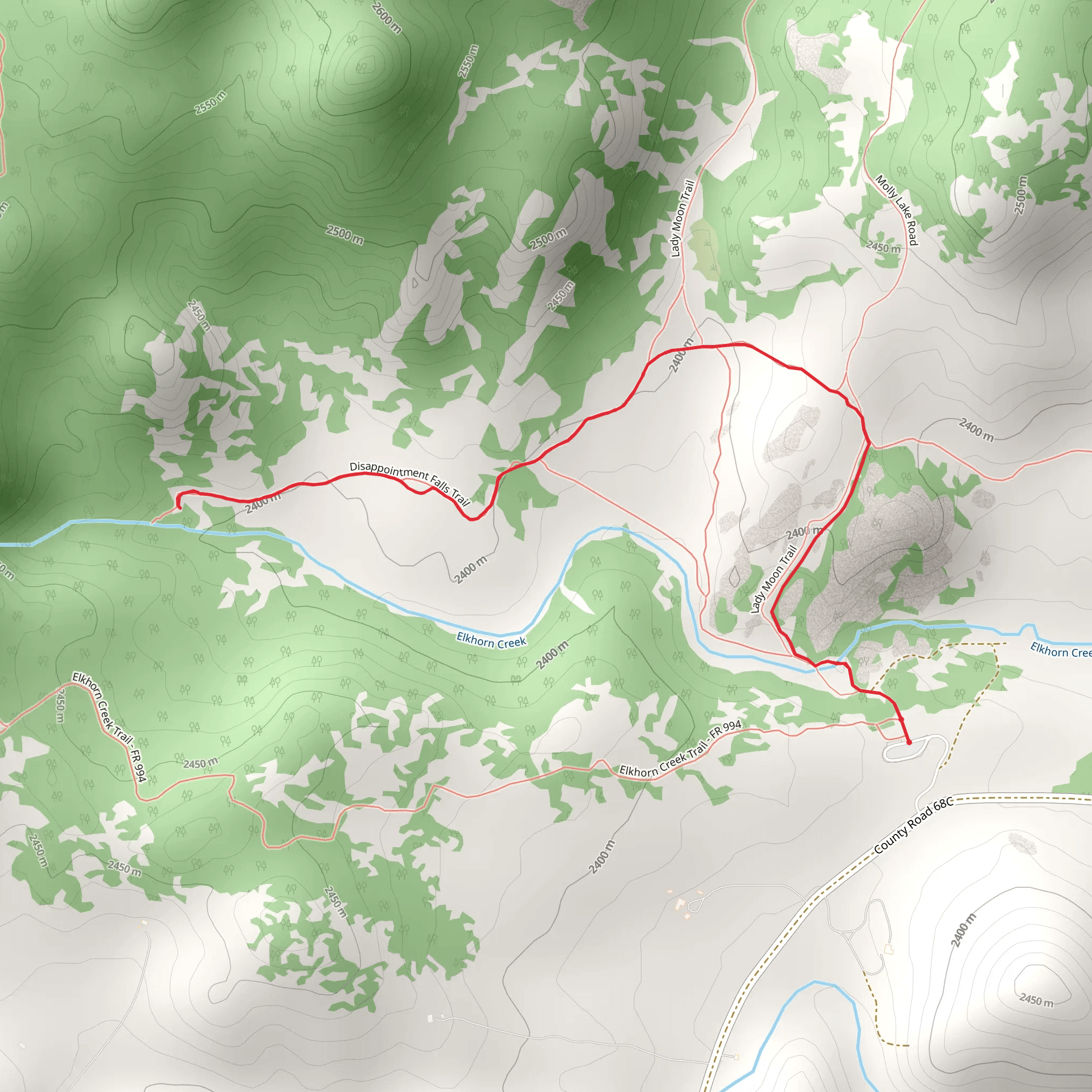 Disappointment Falls via Lady Moon Trail mobile static map