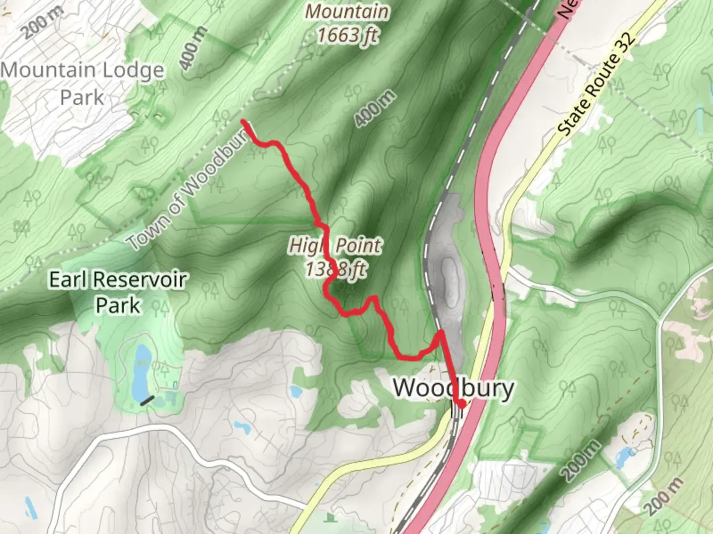 An image depicting the trail High Point from Woodbury and its surrounding area.