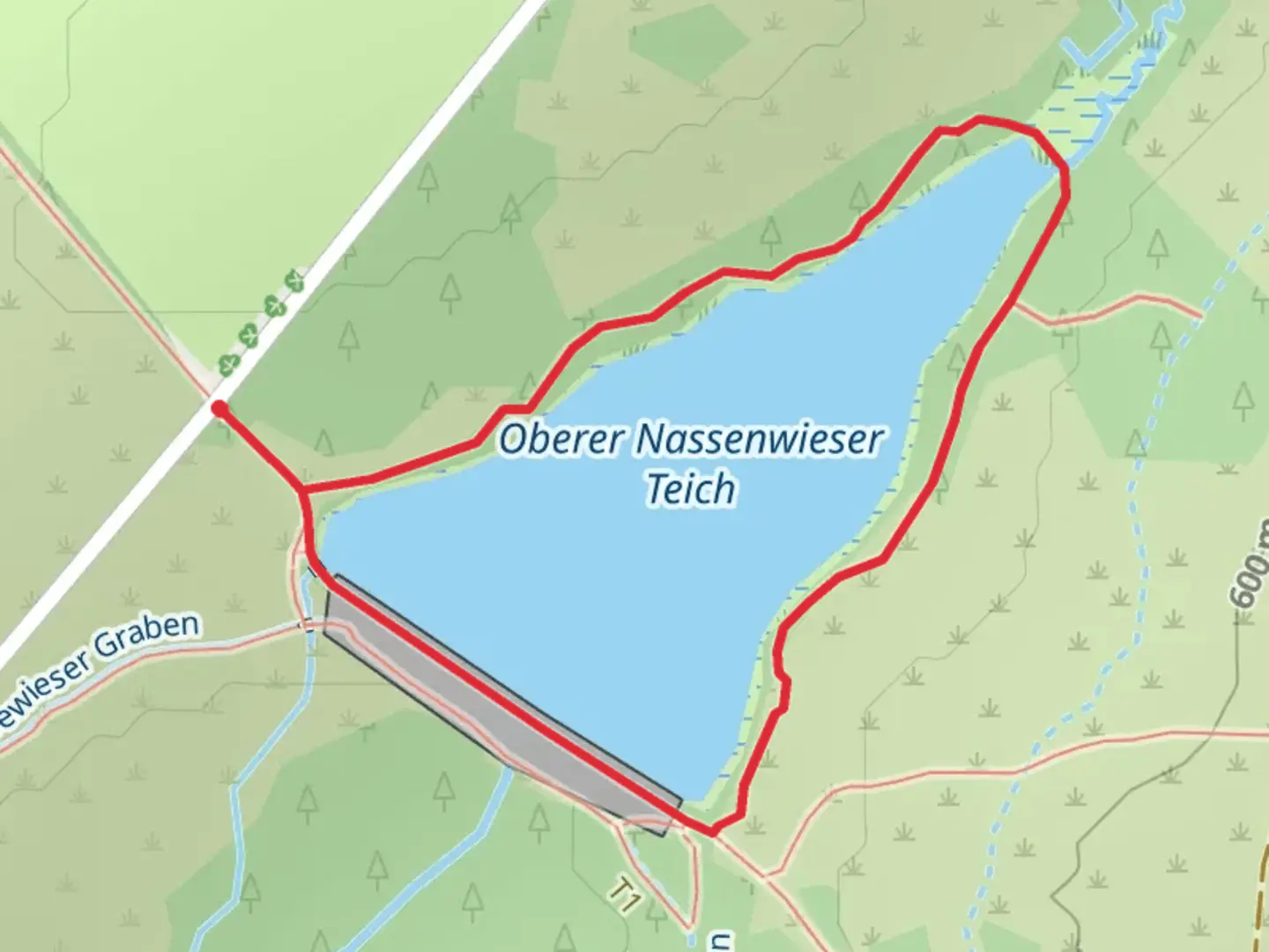 An image depicting the trail Oberer Nassenwieser Teich Loop and its surrounding area.