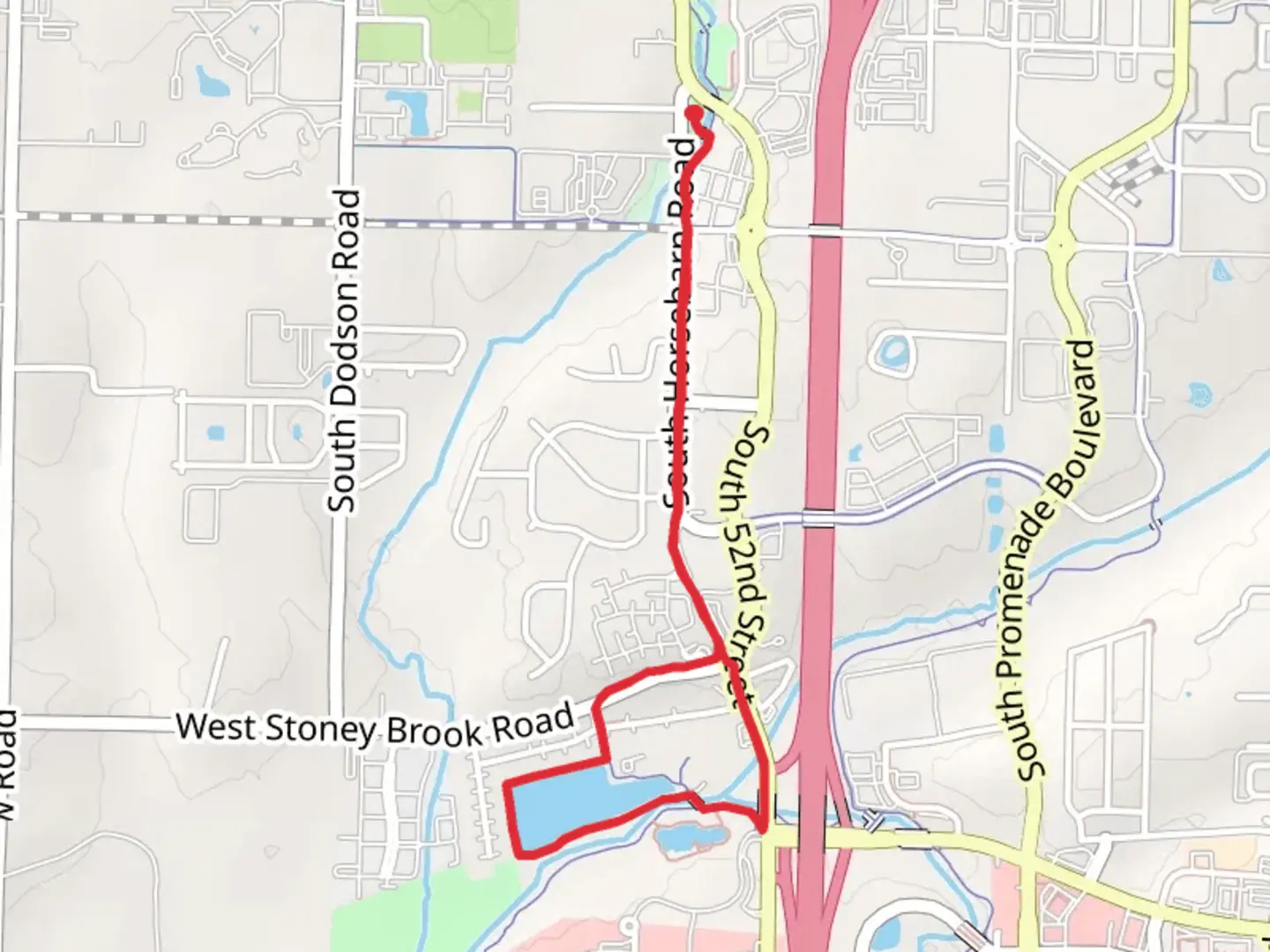An image depicting the trail Razorback Regional Greenway and Village on the Creeks Loop and its surrounding area.