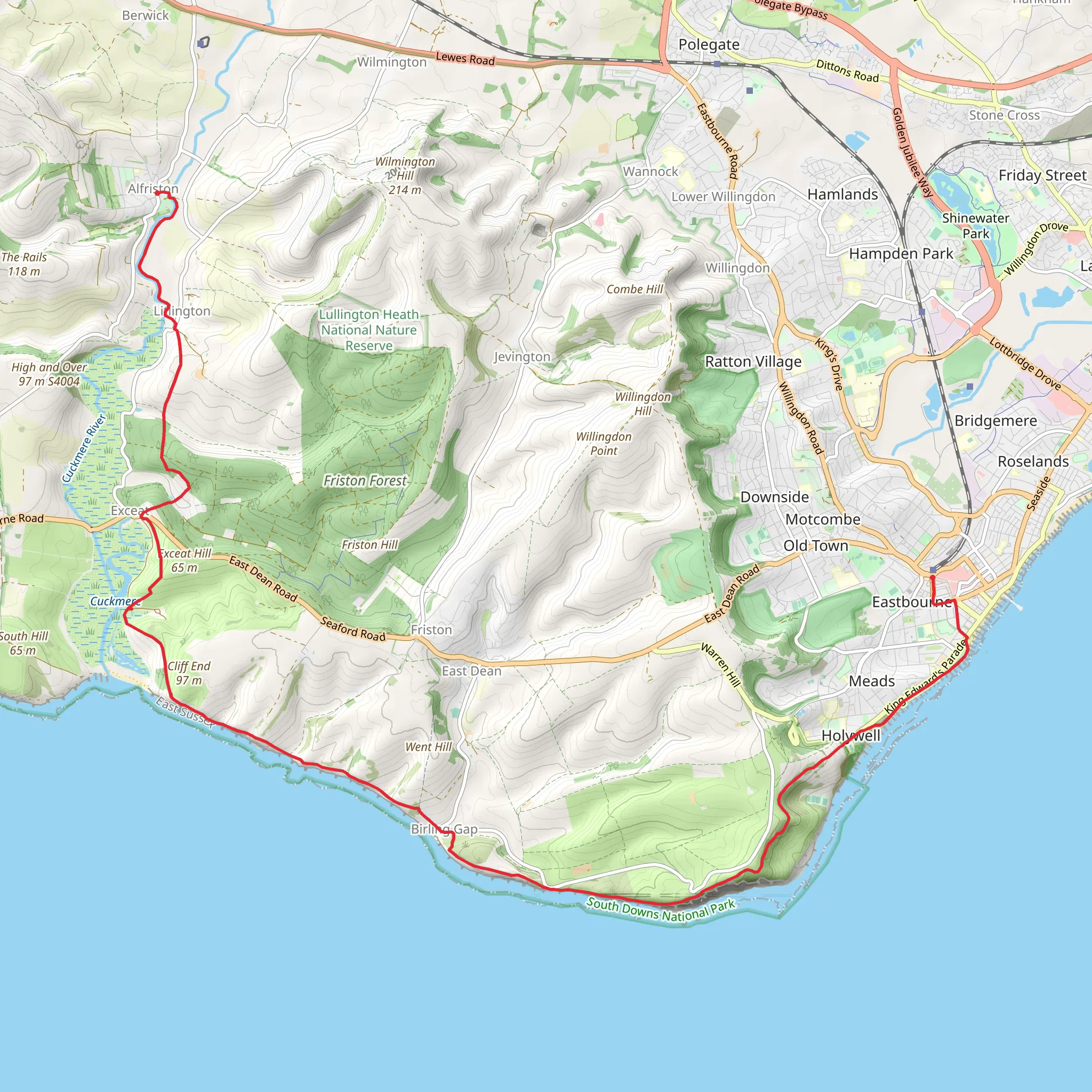 Eastbourne to Alfriston by the South Downs Way mobile static map