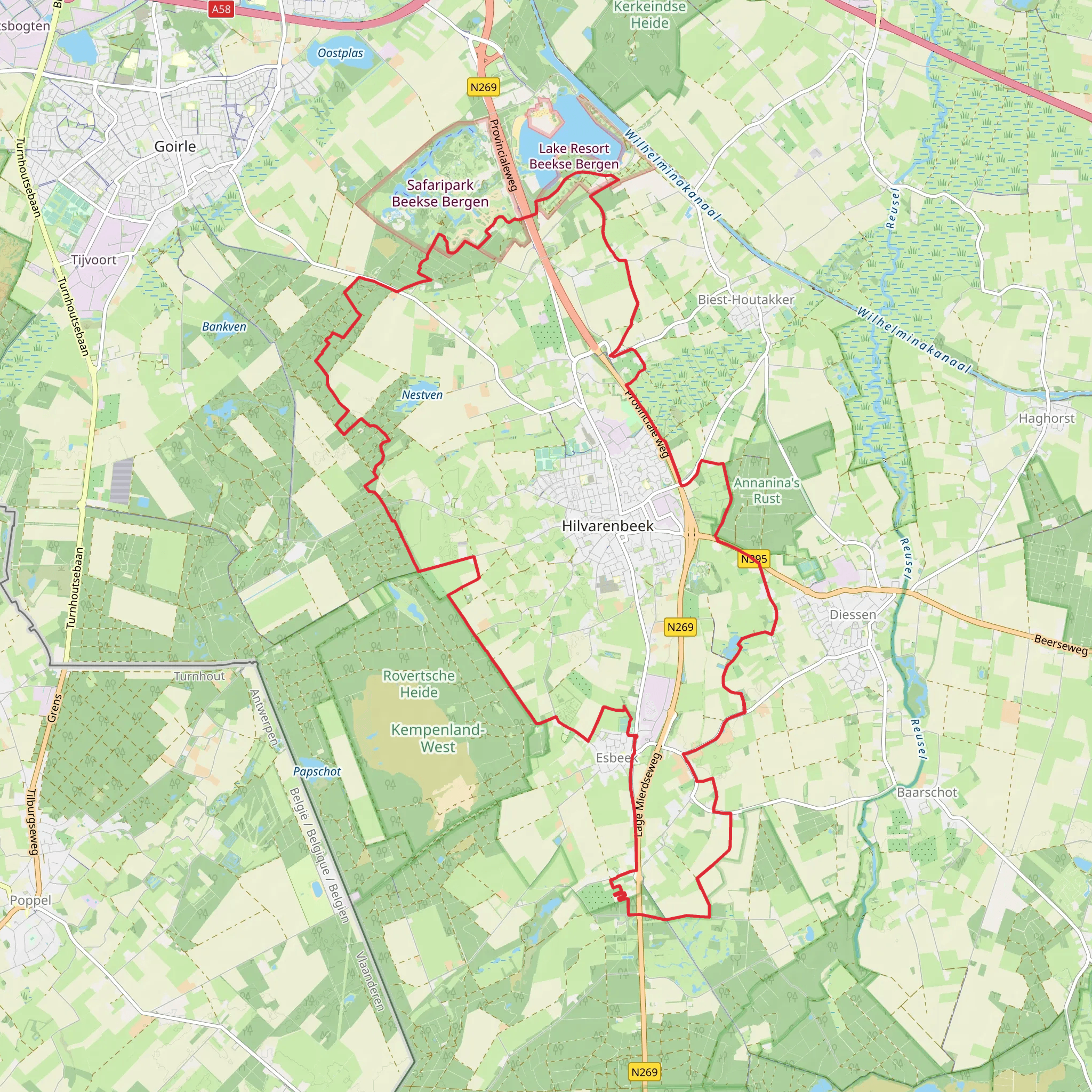 De Witte Duinen, Leemsputten via Koekovense Weg and Beekse Weg mobile static map