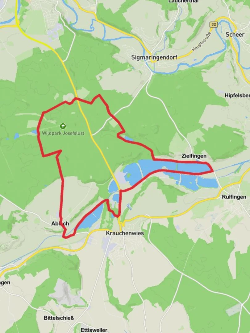 An image depicting the trail Ablach and Wildpark Josefslust Loop via Vogelsee and its surrounding area.