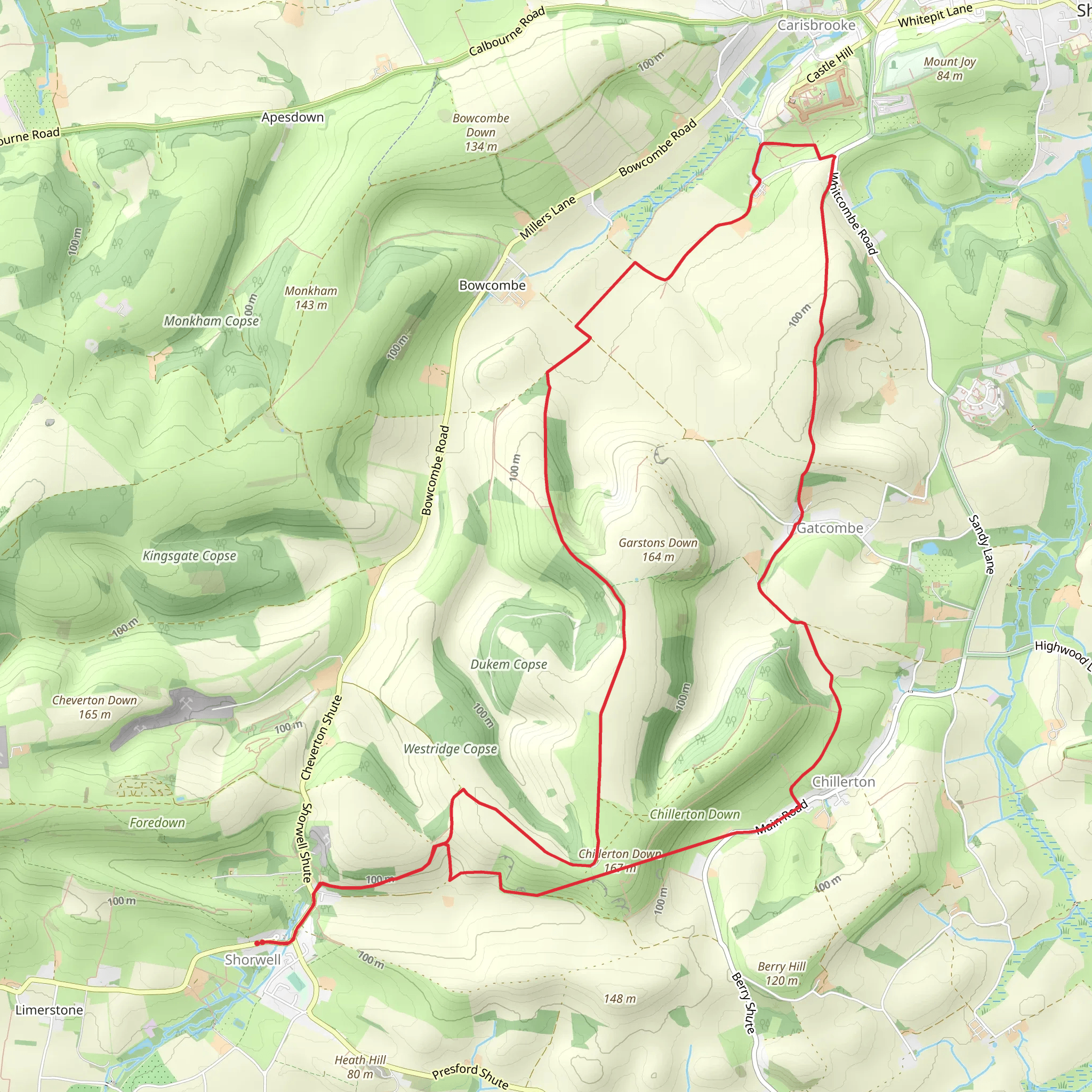 Shorwell to Carisbrooke Castle Loop mobile static map