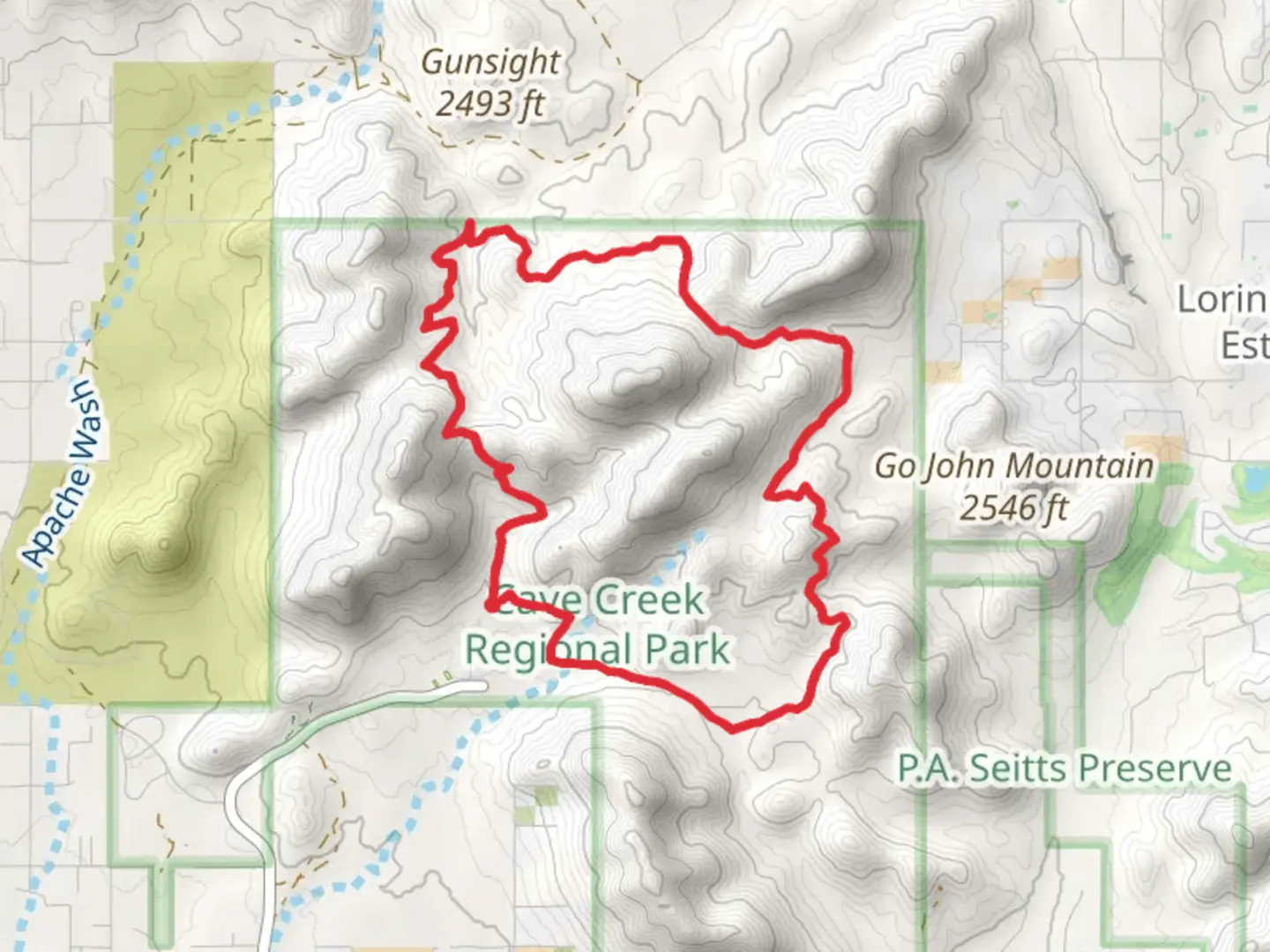 An image depicting the trail Go John and Quartz Loop Trail and its surrounding area.