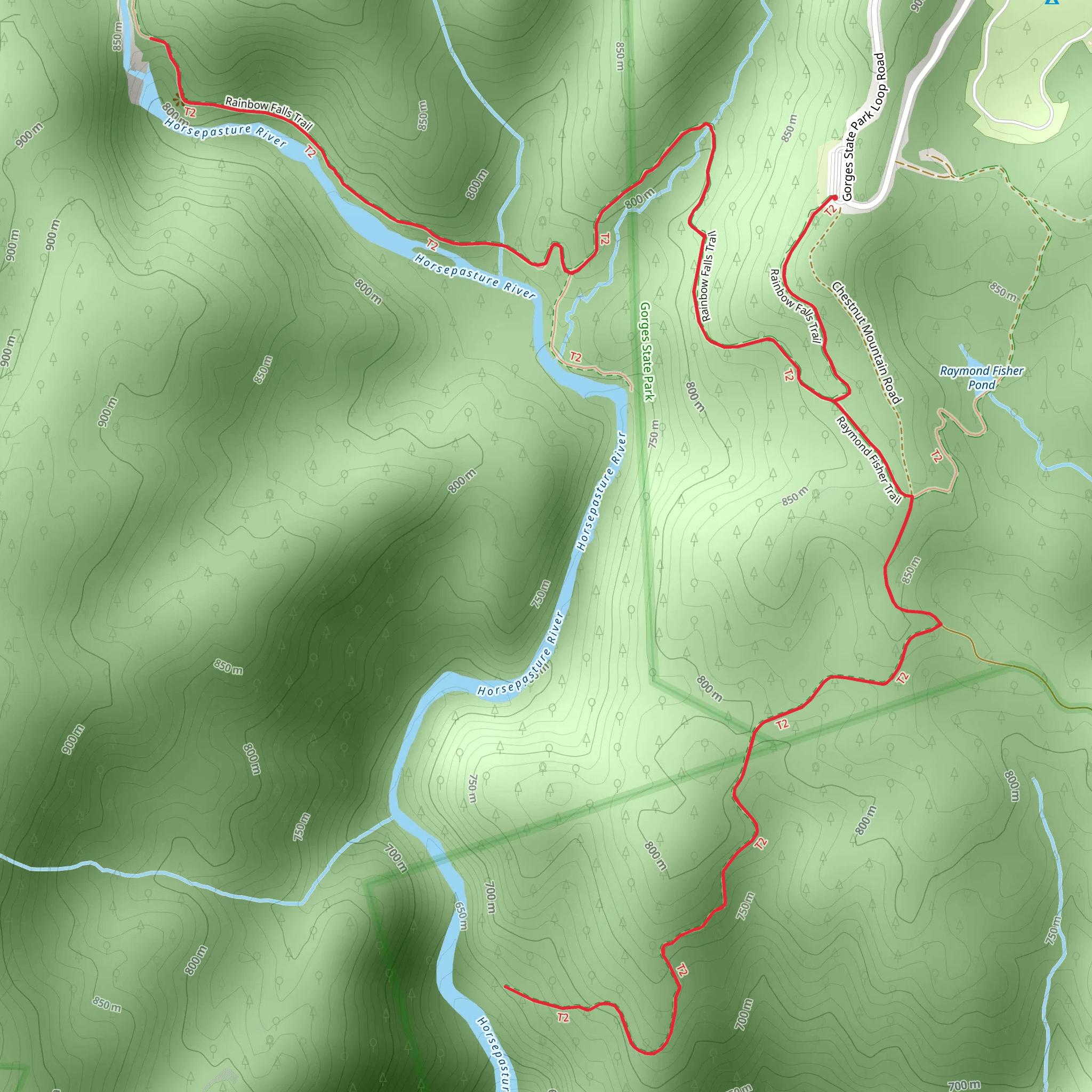 Rainbow Falls and Fisher Trail mobile static map