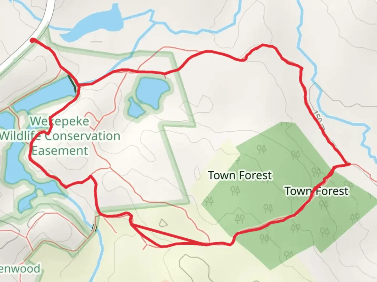 An image depicting the trail Town Forest Loop via Upper Lynde Basin Reservoir and its surrounding area.