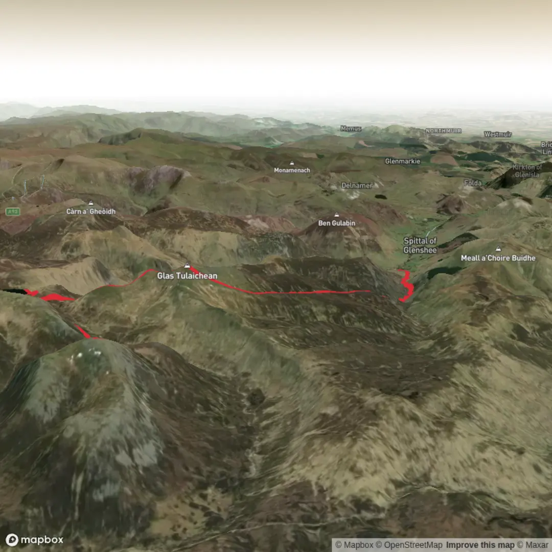 An image depicting the trail Glas Tulaichean & Carn an Righ and its surrounding area.