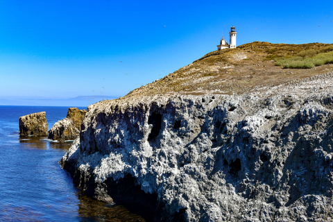 An image depicting the trail Cathedral Cove Trail from Landing Cove and its surrounding area.