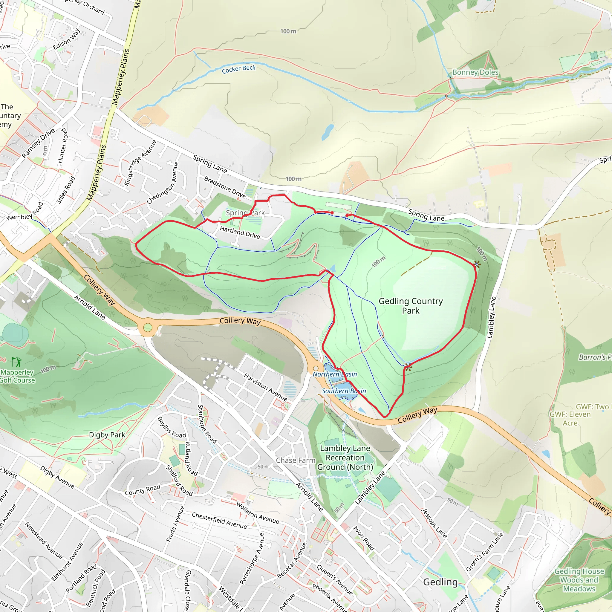 Gedling Country Park Loop mobile static map