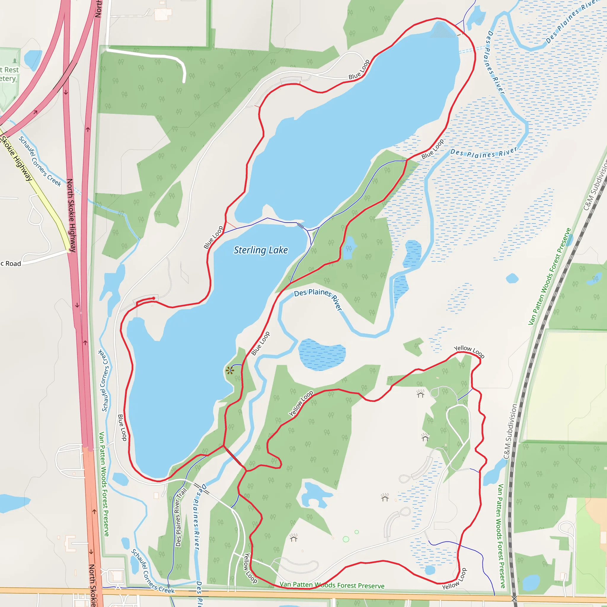 Sterling Lake - Yellow and Blue Loop mobile static map