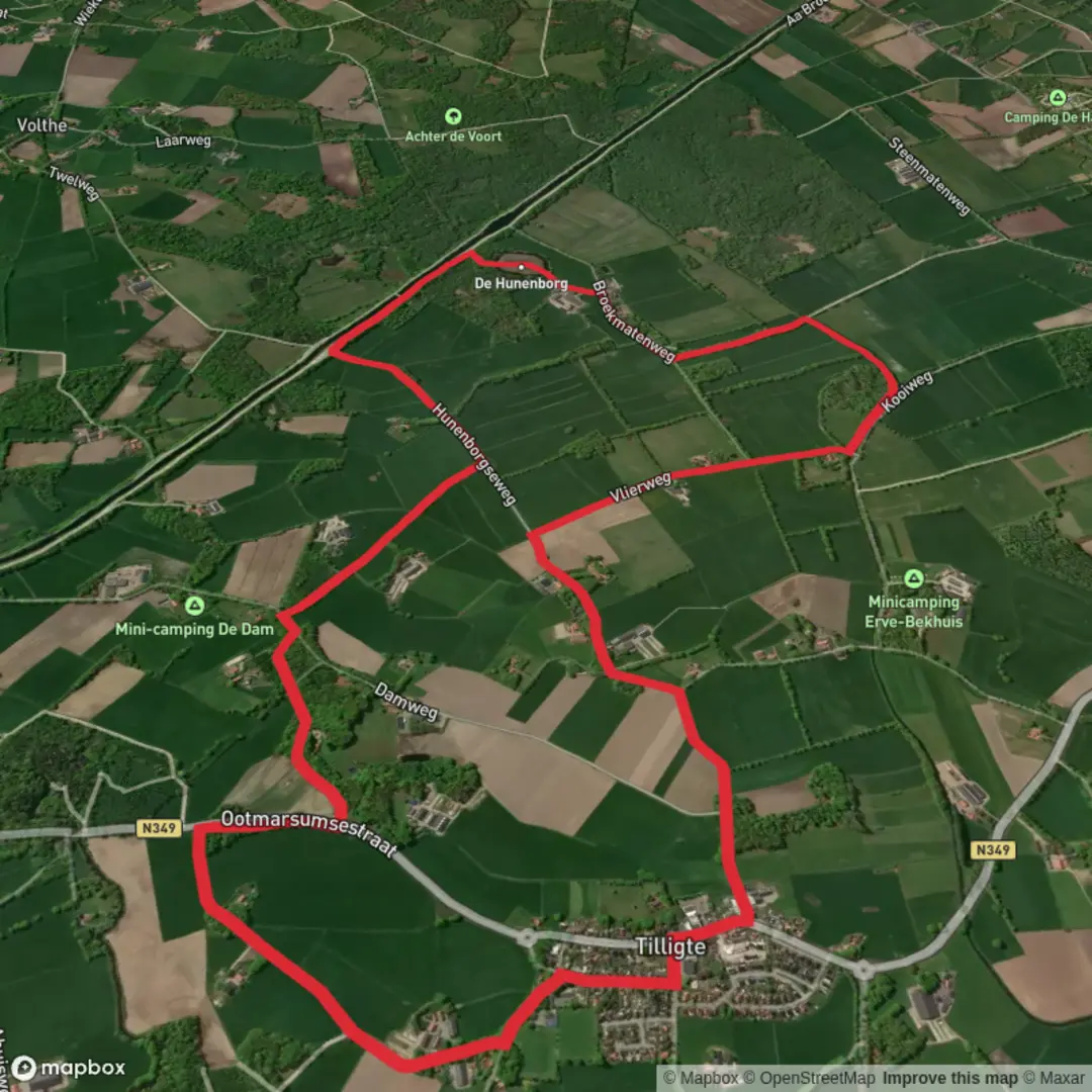 An image depicting the trail Dinkelpad and Hilligenpad Loop and its surrounding area.