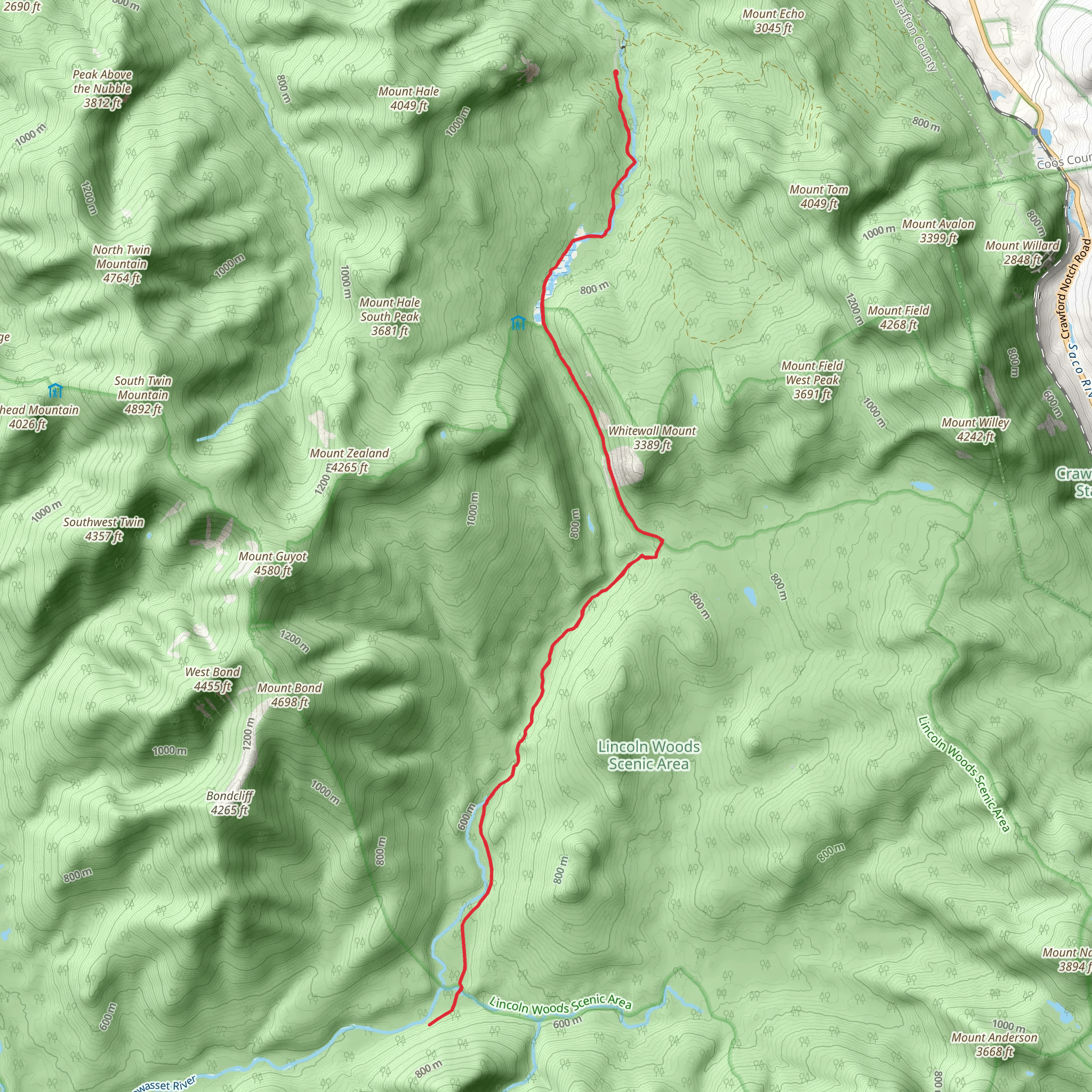 Thoreau Falls Trail via Zealand Trail mobile static map