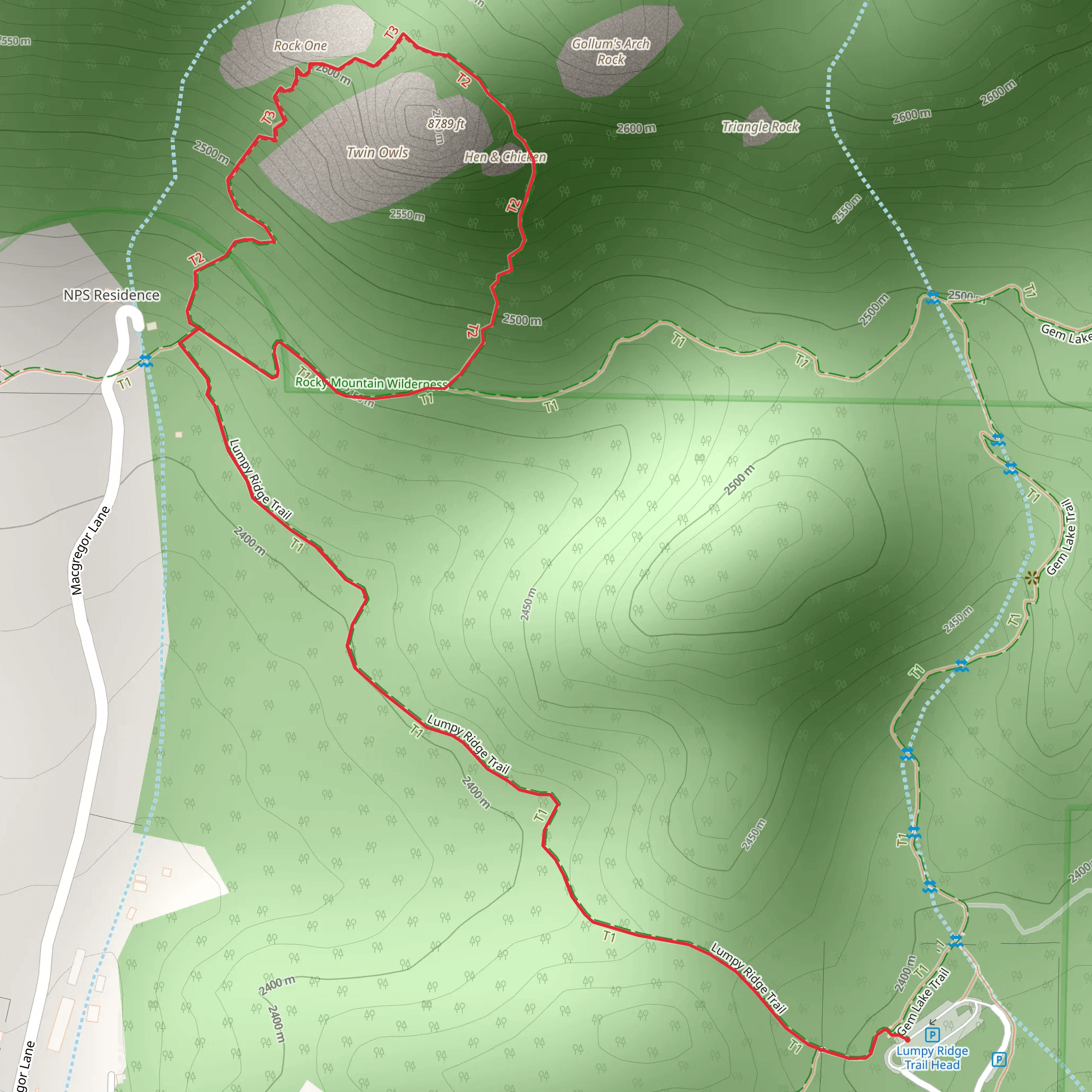 Lumpy Ridge Trail and Twin Owls Loop mobile static map