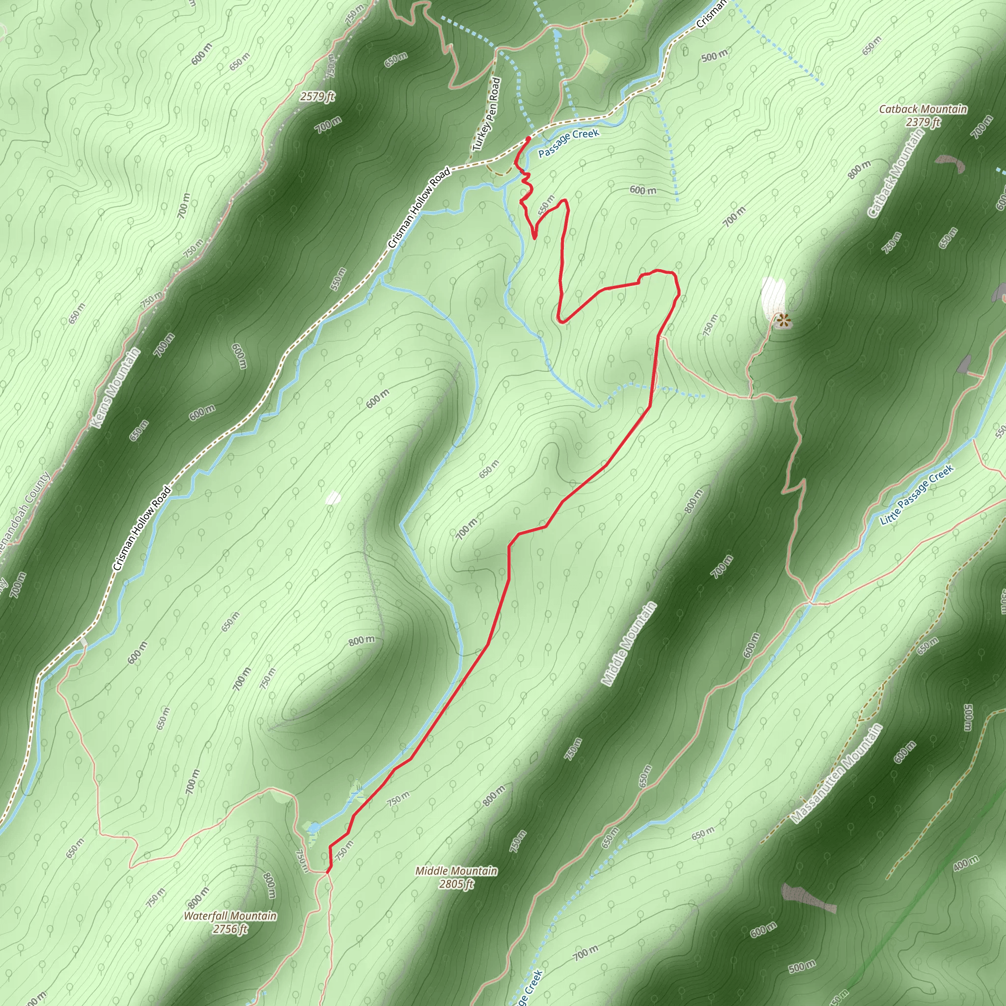 Waterfall Mountain and Middle Mountain mobile static map