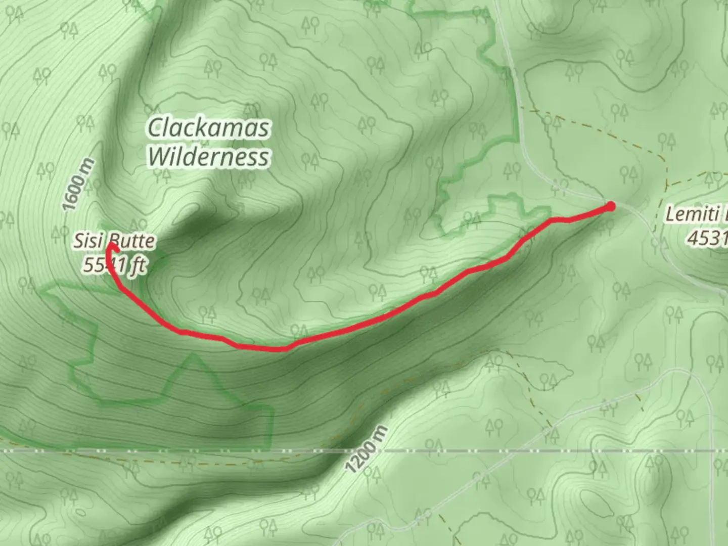 An image depicting the trail Sisi Butte Out and Back and its surrounding area.