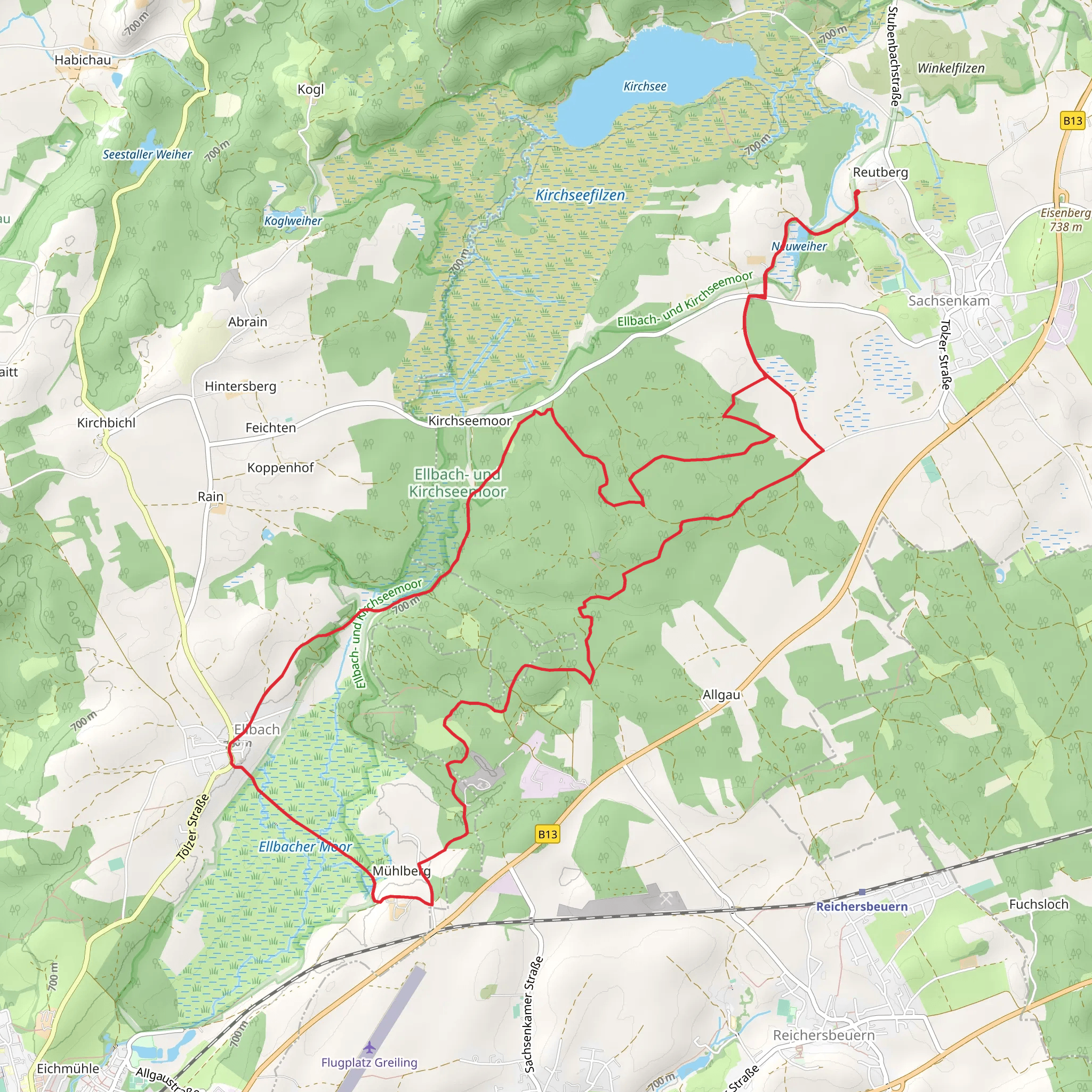 Grotzerholz and Ellbach Loop - Sachsenkam mobile static map