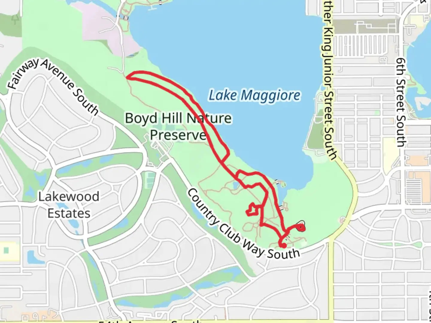 An image depicting the trail Boyd Hill Nature Preserve Loop - Lake Maggiore and its surrounding area.