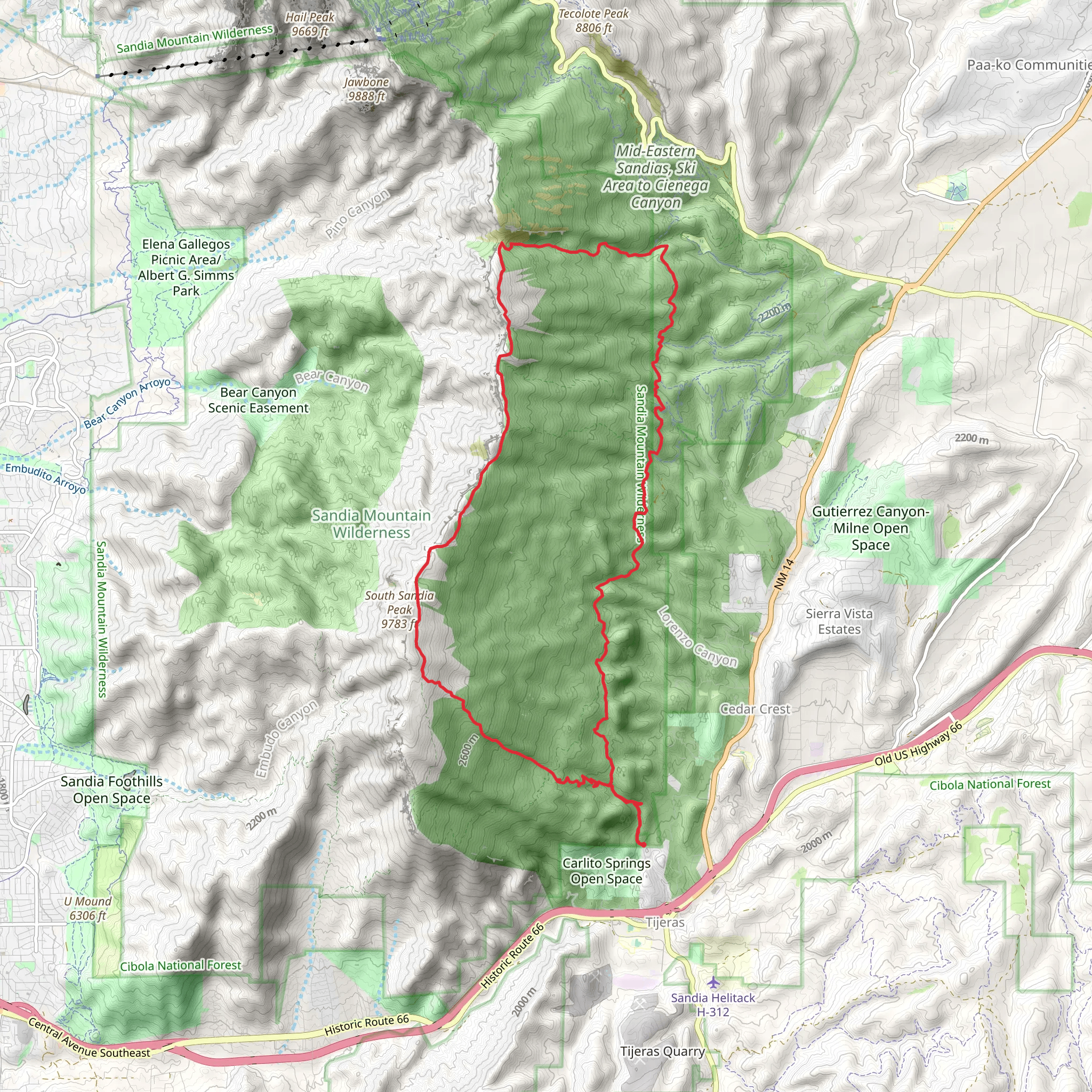 South Crest, Faulty and Cienega Loop Trail mobile static map