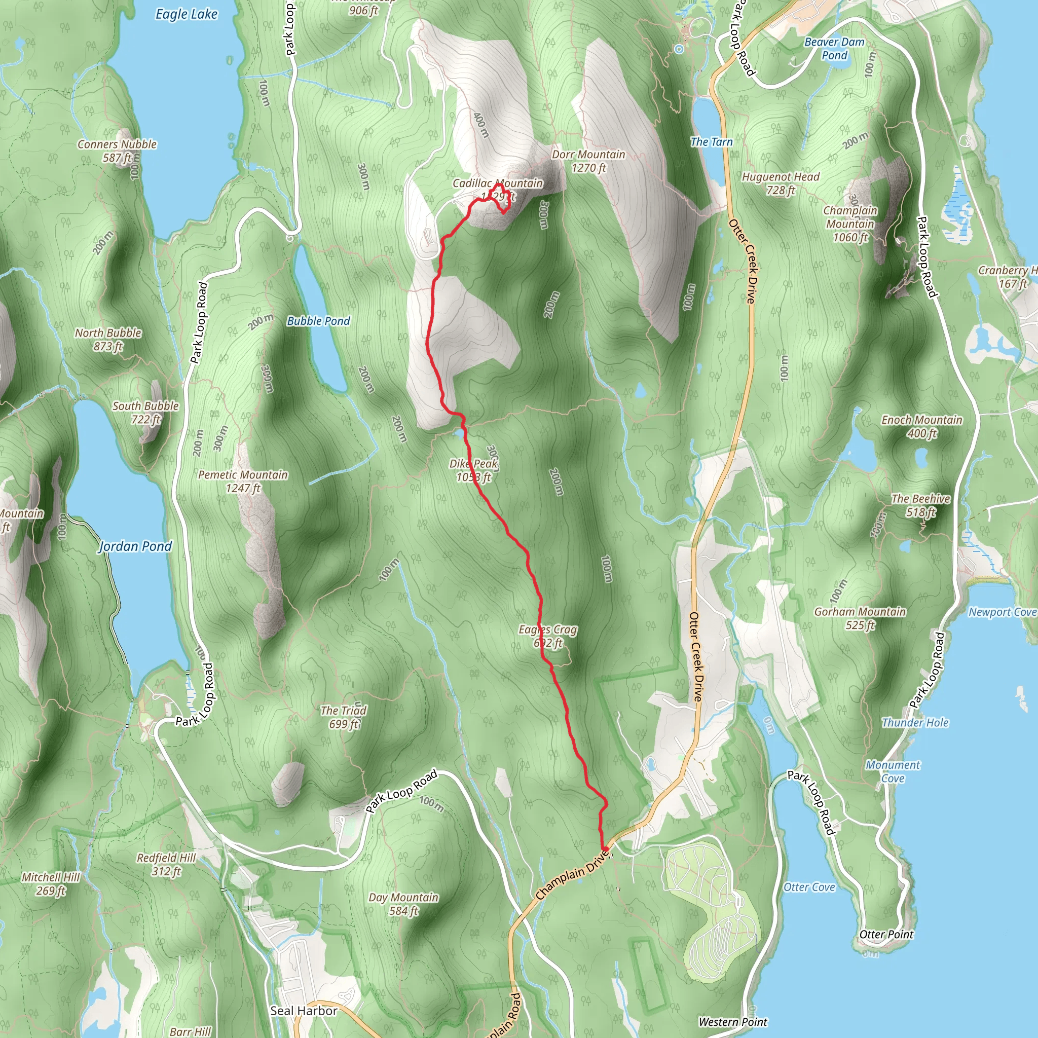 Cadillac South Ridge Trail from Champlain Drive mobile static map