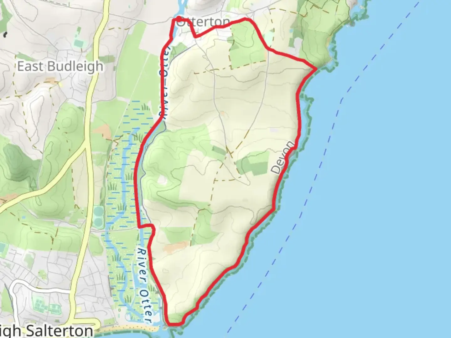 An image depicting the trail Otterton Loop and its surrounding area.
