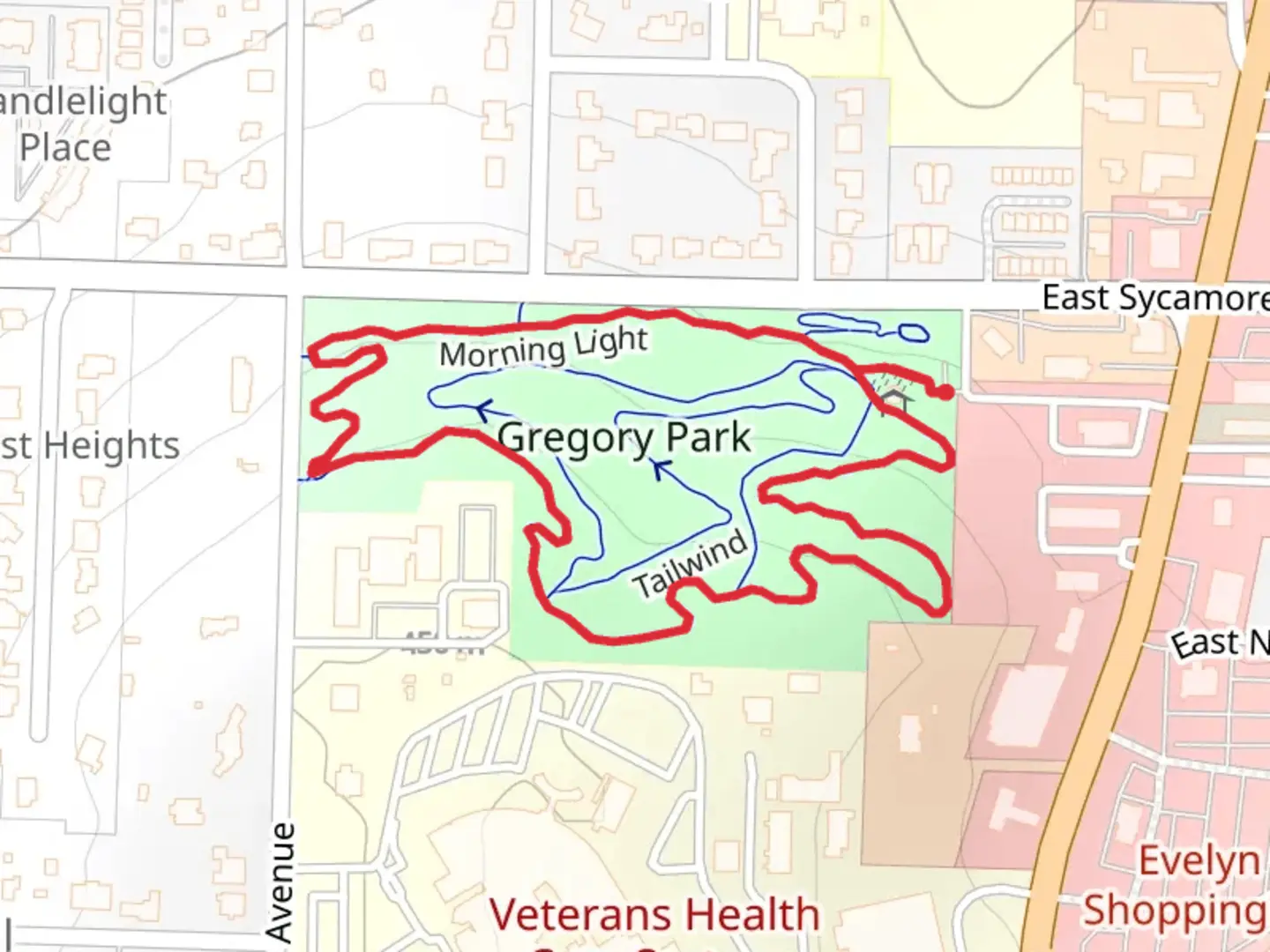 An image depicting the trail Morning Light Loop and its surrounding area.