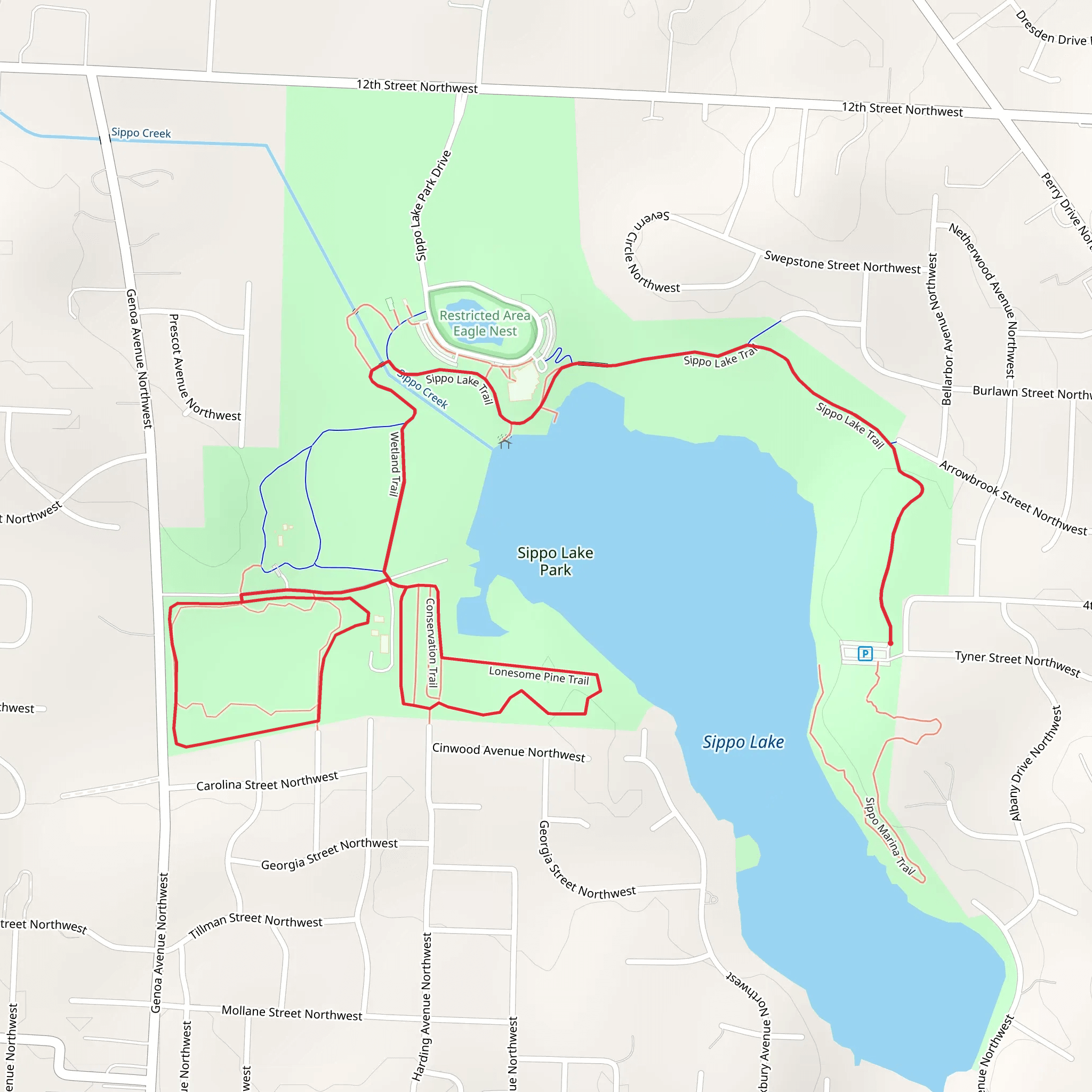 Wetland - Cottonwood - Lonesome Pine and Sippo Lake Trail mobile static map