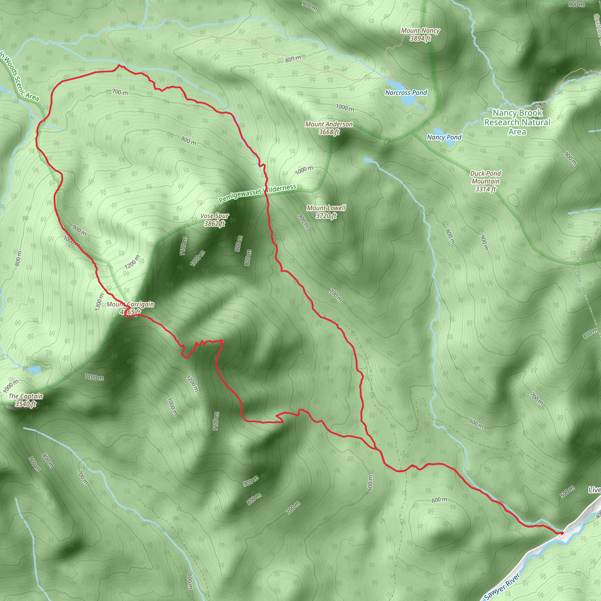 Signal Ridge Trail, Desolation Trail, and Carrigain Notch Loop Trail mobile static map