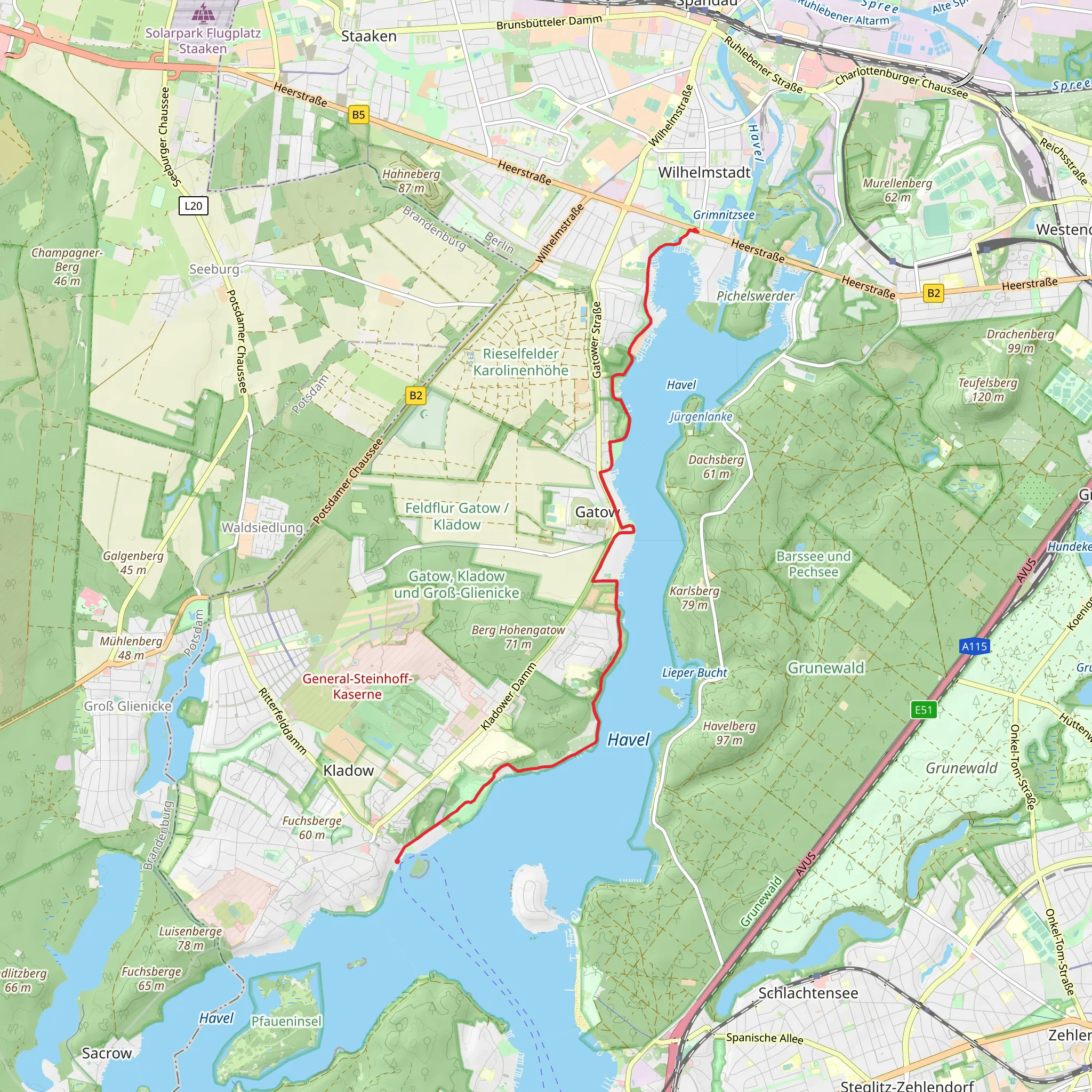 Wilhelmstadt to Alt Kladow via Dr Kleusberg Promenade mobile static map