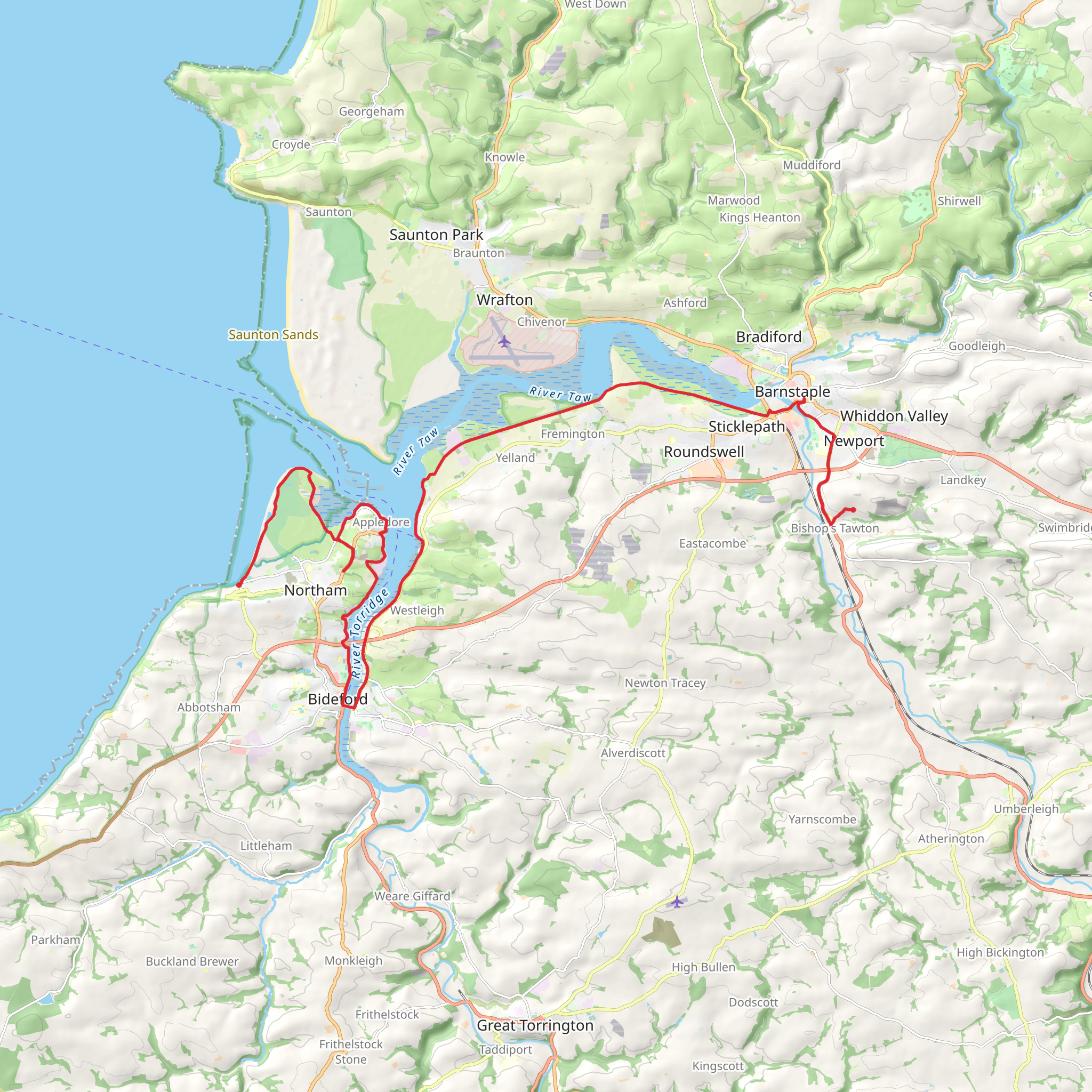 Instow Beach, Greysands Beach and Northam Burrows Country Park via Tarka Trail mobile static map