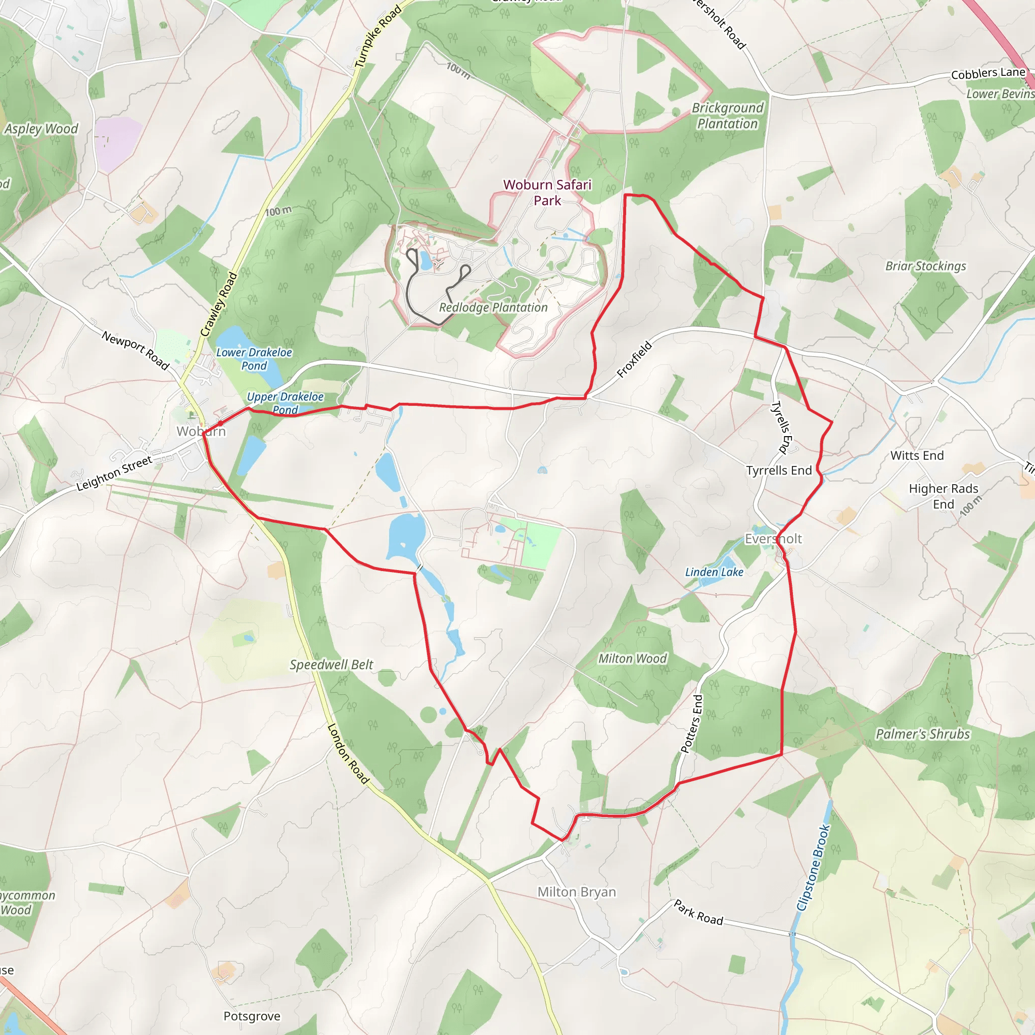 The parkland of Woburn Abbey and Eversholt from Woburn mobile static map