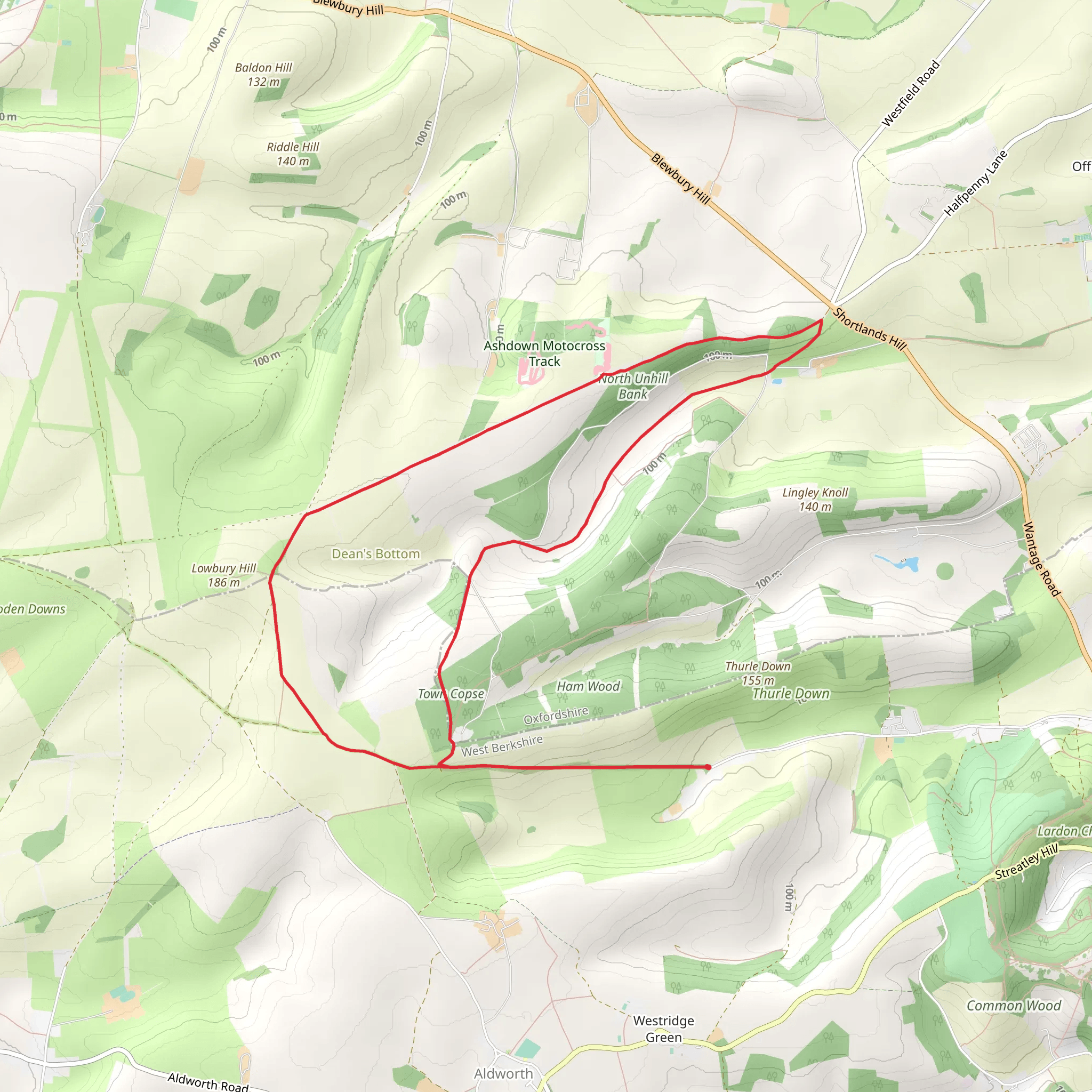 The Fair Mile and Unhill Bottom near Streatley mobile static map