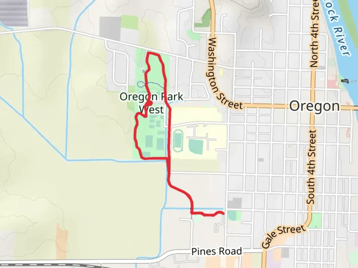 An image depicting the trail Oregon Park West Loop and its surrounding area.