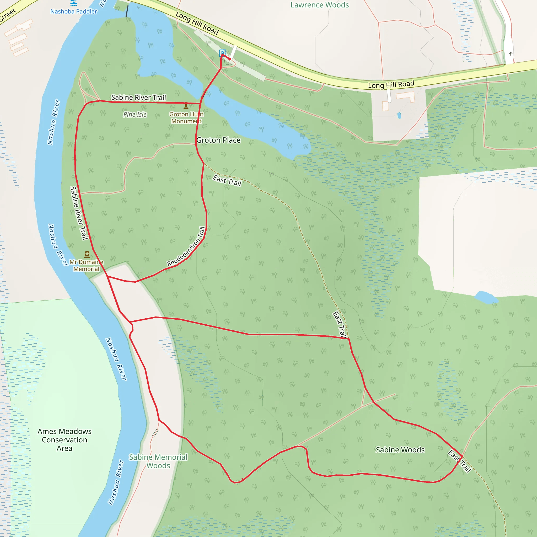 Sabine Woods and South Groton Tour Loop mobile static map