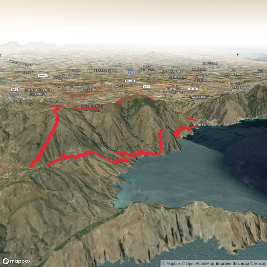 An image depicting the trail El Portus Loop and its surrounding area.